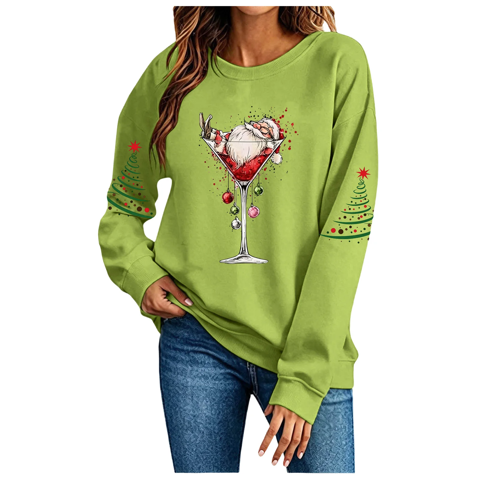 Cute Women's Christmas Santa Long Sleeve Sweatshirt Without Hat Christmas Hoodie Women