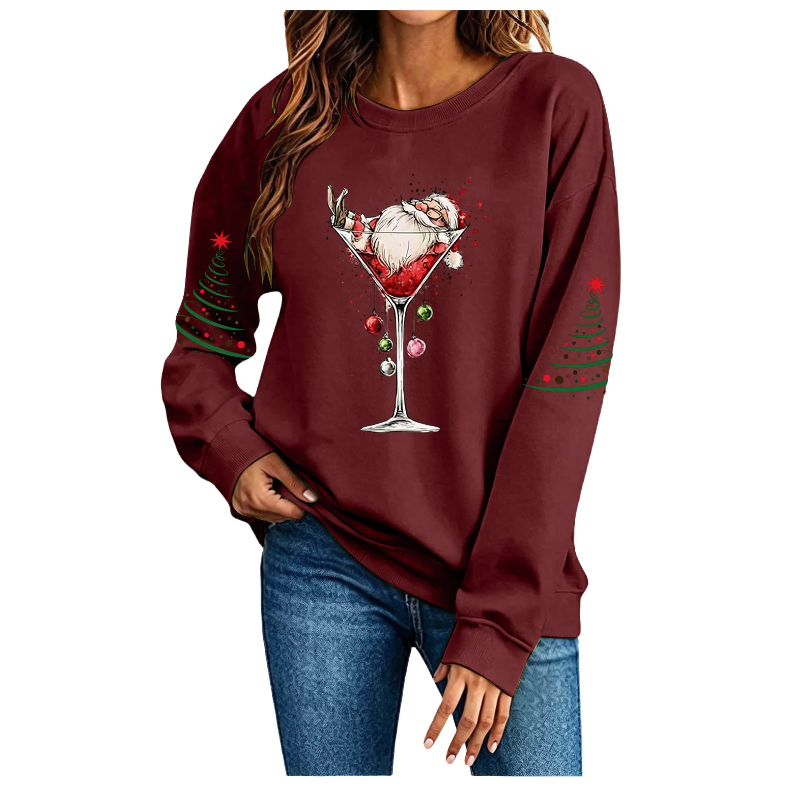 Cute Women's Christmas Santa Long Sleeve Sweatshirt Without Hat Christmas Hoodie Women