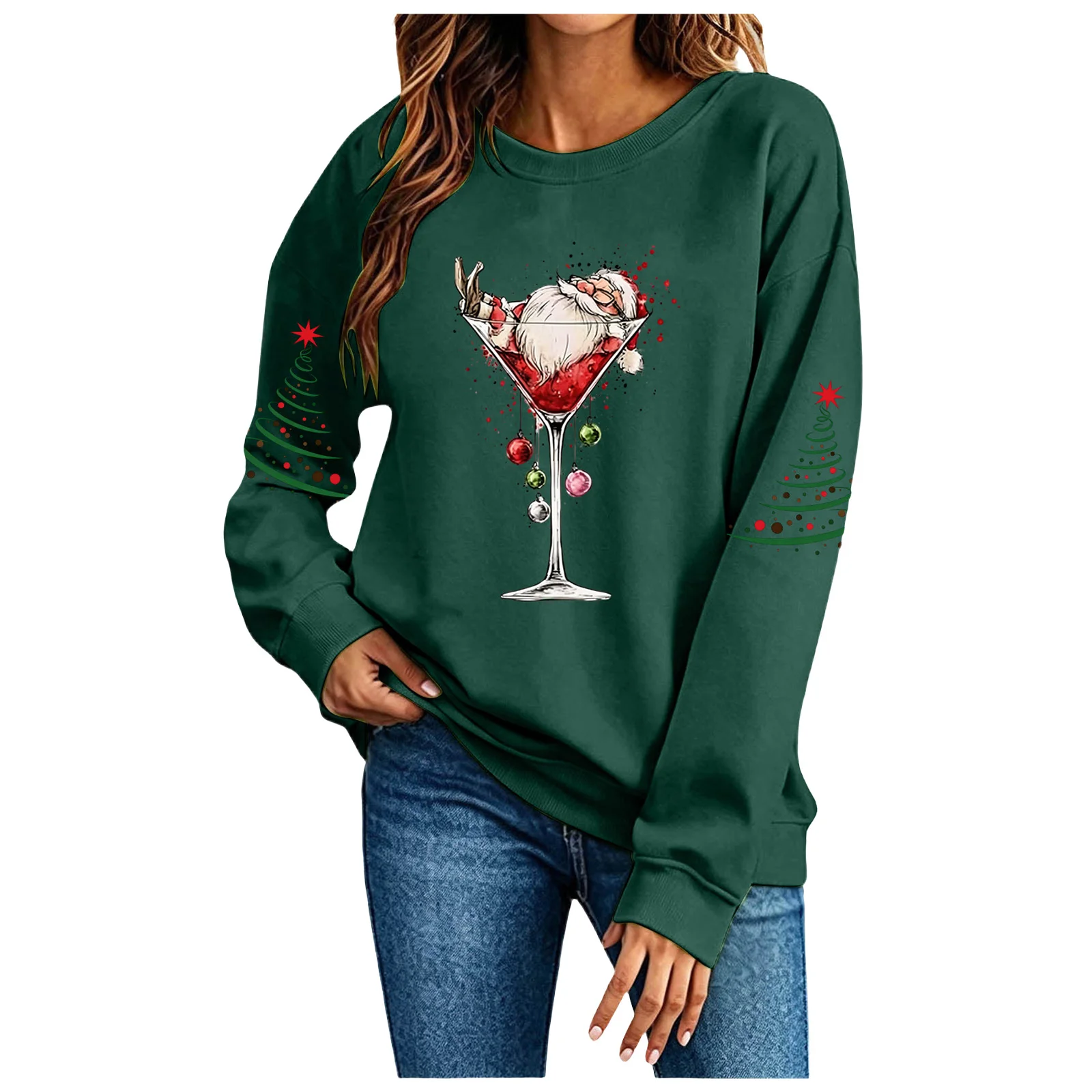Cute Women's Christmas Santa Long Sleeve Sweatshirt Without Hat Christmas Hoodie Women