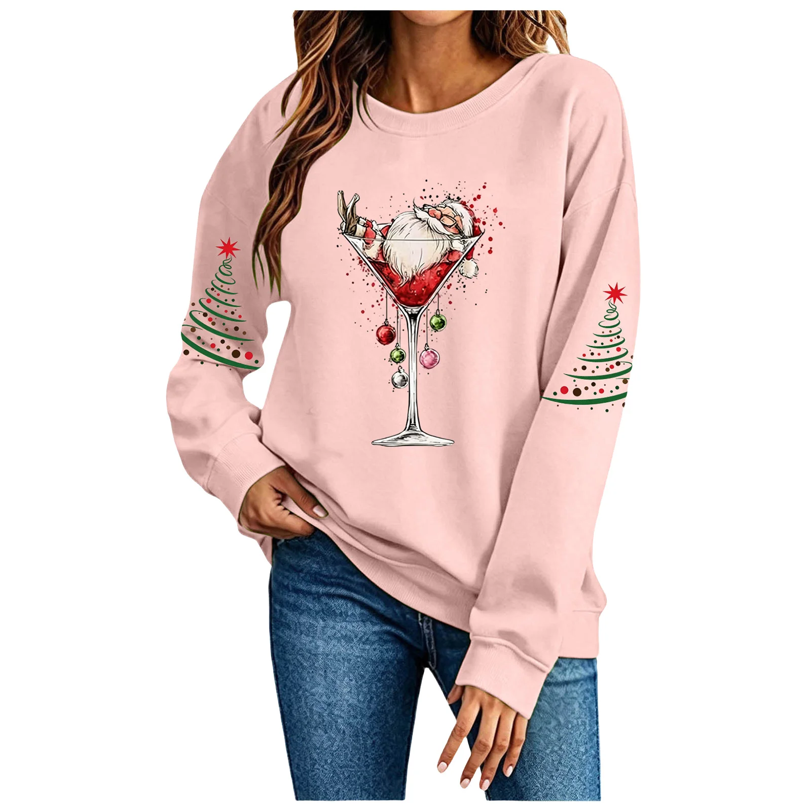 Cute Women's Christmas Santa Long Sleeve Sweatshirt Without Hat Christmas Hoodie Women