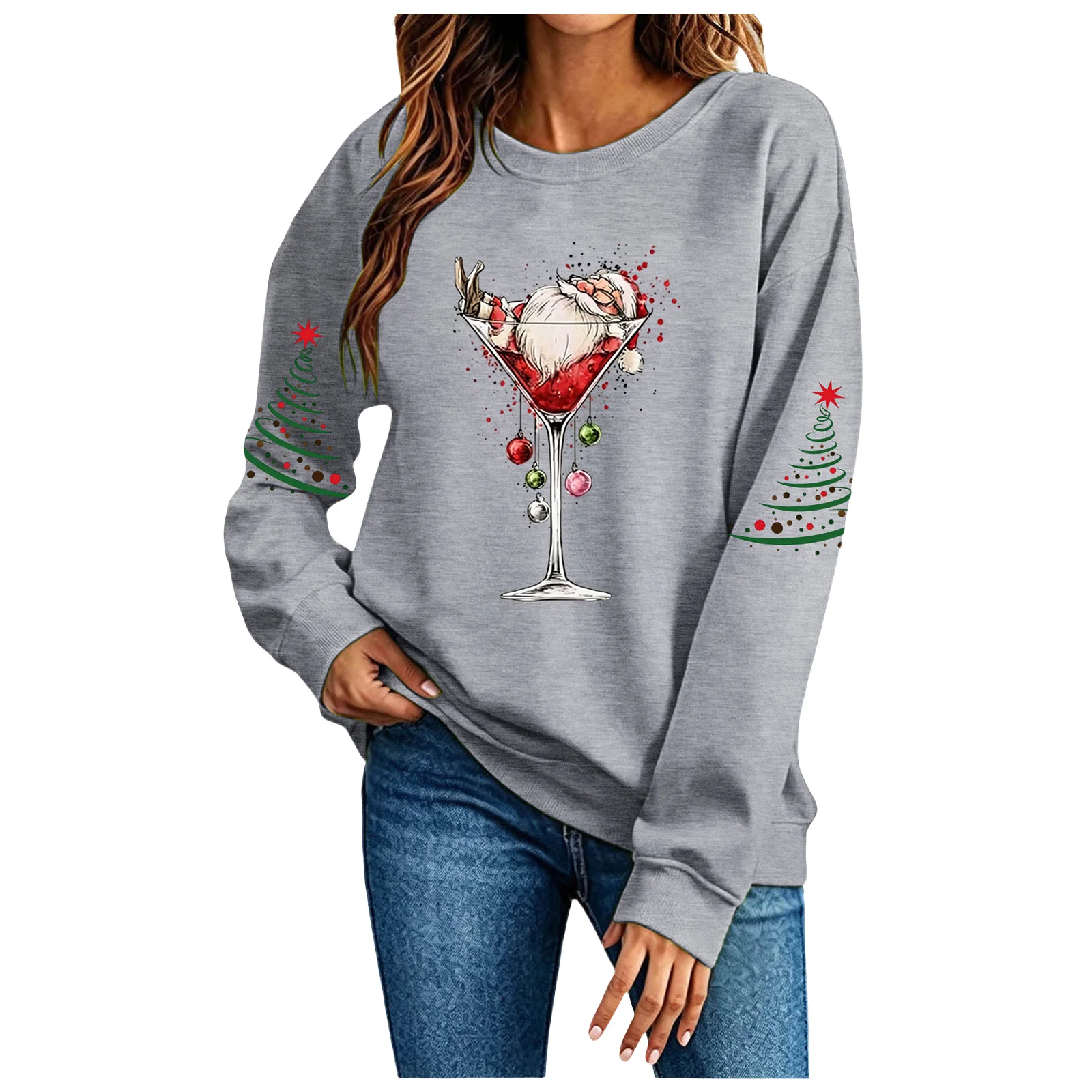 Cute Women's Christmas Santa Long Sleeve Sweatshirt Without Hat Christmas Hoodie Women