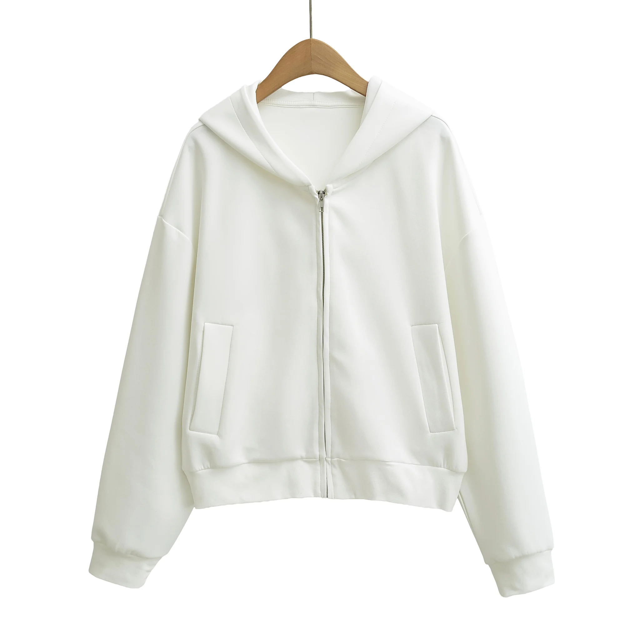 5 Colors Autumn Women Zip Up Hooded Sweatshirt Drawstring Hat Long Sleeve Hoodies Sweats Loose Jumper Gray Navy White