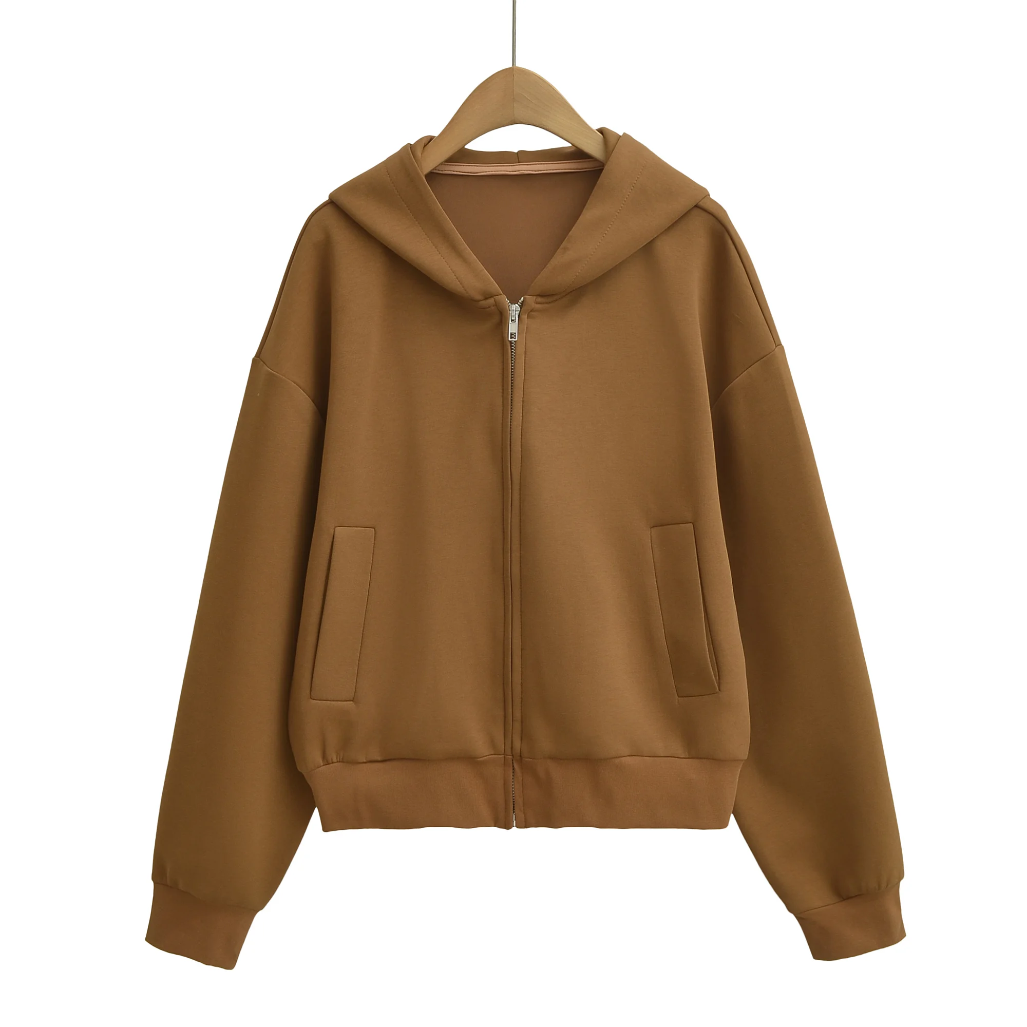 5 Colors Autumn Women Zip Up Hooded Sweatshirt Drawstring Hat Long Sleeve Hoodies Sweats Loose Jumper Gray Navy White