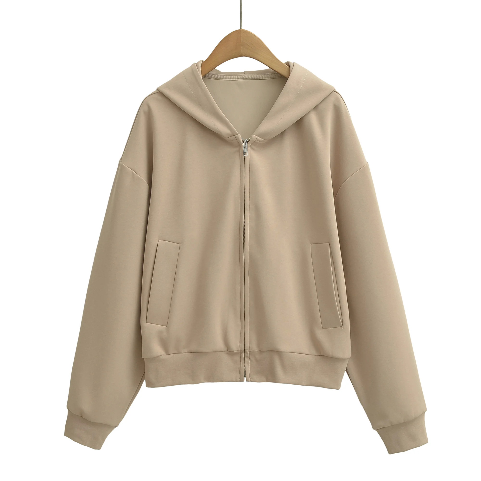 5 Colors Autumn Women Zip Up Hooded Sweatshirt Drawstring Hat Long Sleeve Hoodies Sweats Loose Jumper Gray Navy White