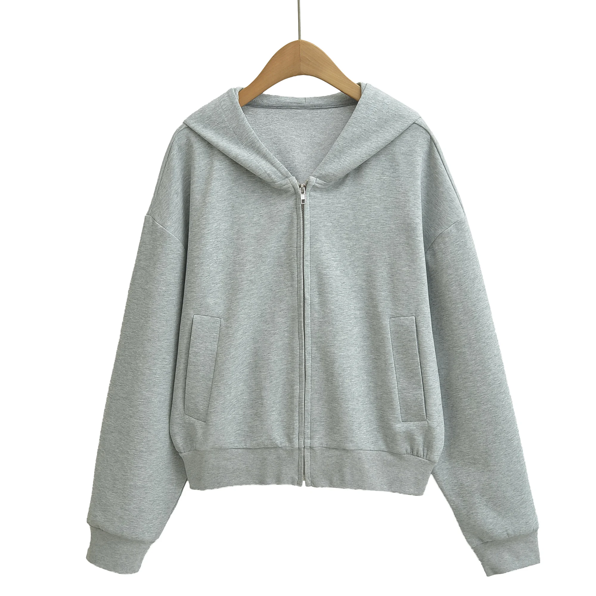 5 Colors Autumn Women Zip Up Hooded Sweatshirt Drawstring Hat Long Sleeve Hoodies Sweats Loose Jumper Gray Navy White