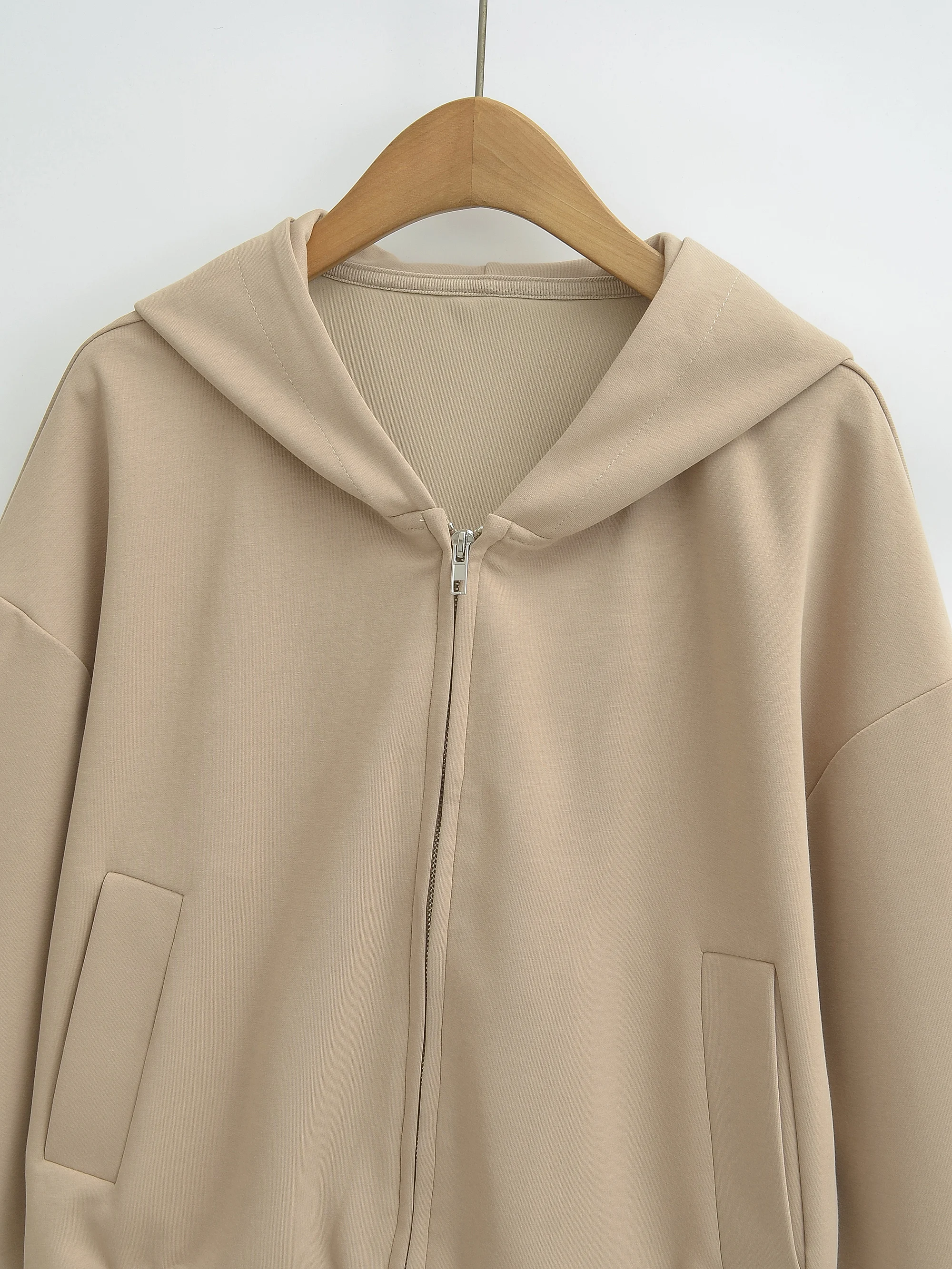 5 Colors Autumn Women Zip Up Hooded Sweatshirt Drawstring Hat Long Sleeve Hoodies Sweats Loose Jumper Gray Navy White