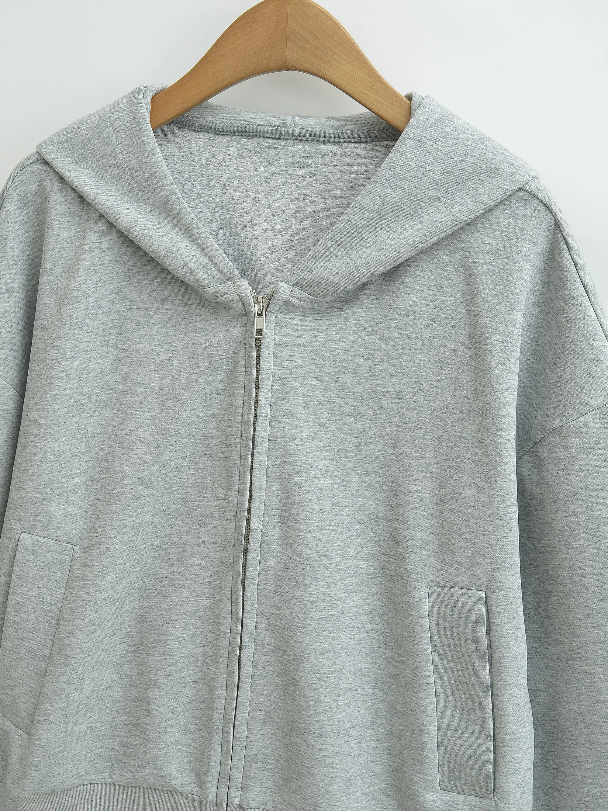 5 Colors Autumn Women Zip Up Hooded Sweatshirt Drawstring Hat Long Sleeve Hoodies Sweats Loose Jumper Gray Navy White