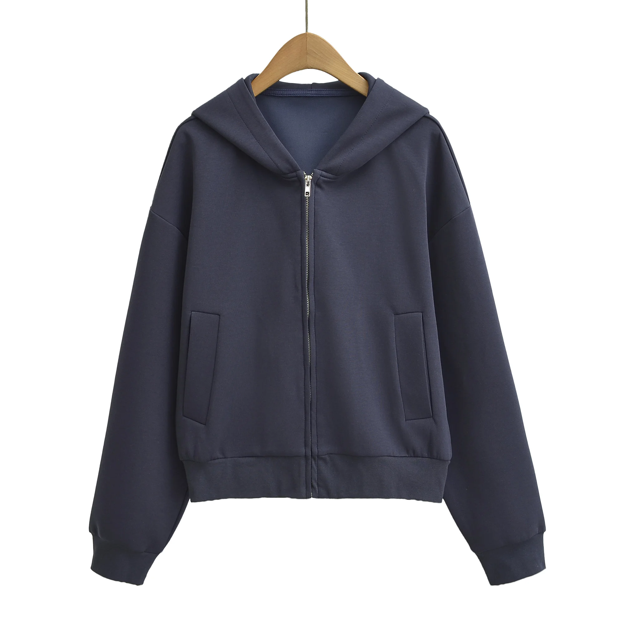 5 Colors Autumn Women Zip Up Hooded Sweatshirt Drawstring Hat Long Sleeve Hoodies Sweats Loose Jumper Gray Navy White