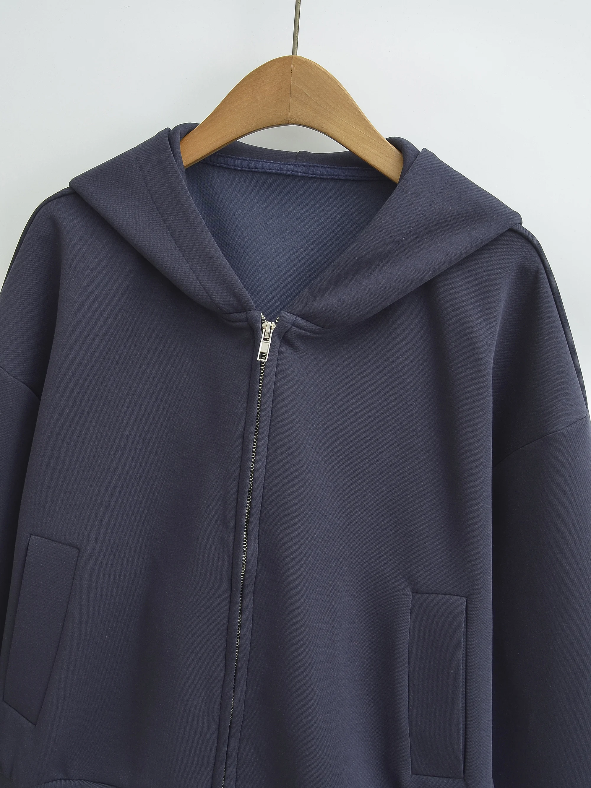 5 Colors Autumn Women Zip Up Hooded Sweatshirt Drawstring Hat Long Sleeve Hoodies Sweats Loose Jumper Gray Navy White