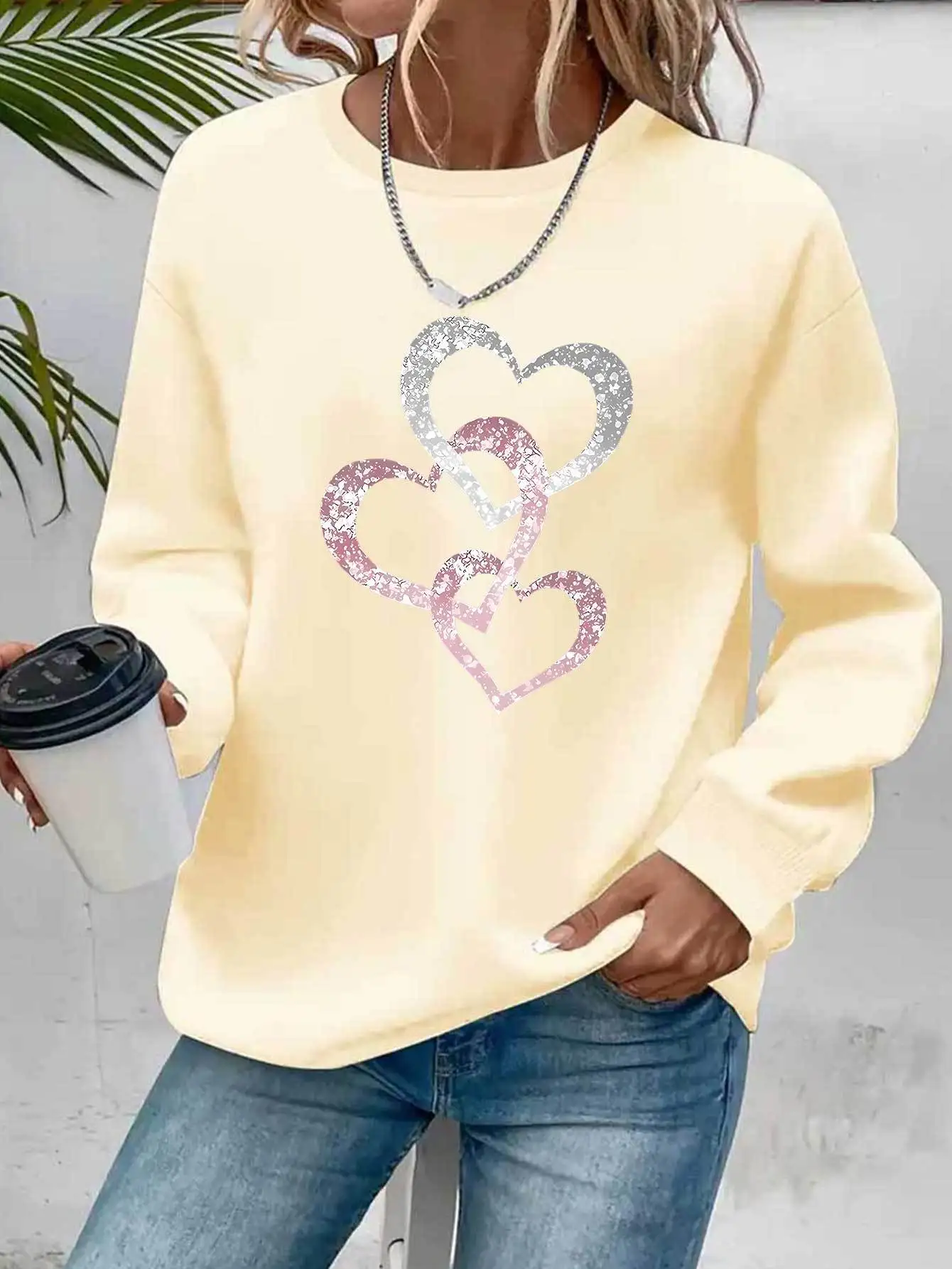 Women's Autumn and Winter Loose Casual Comfortable Letter Pattern Printed Velvet Long-Sleeved Round Neck Hoodie Pullover