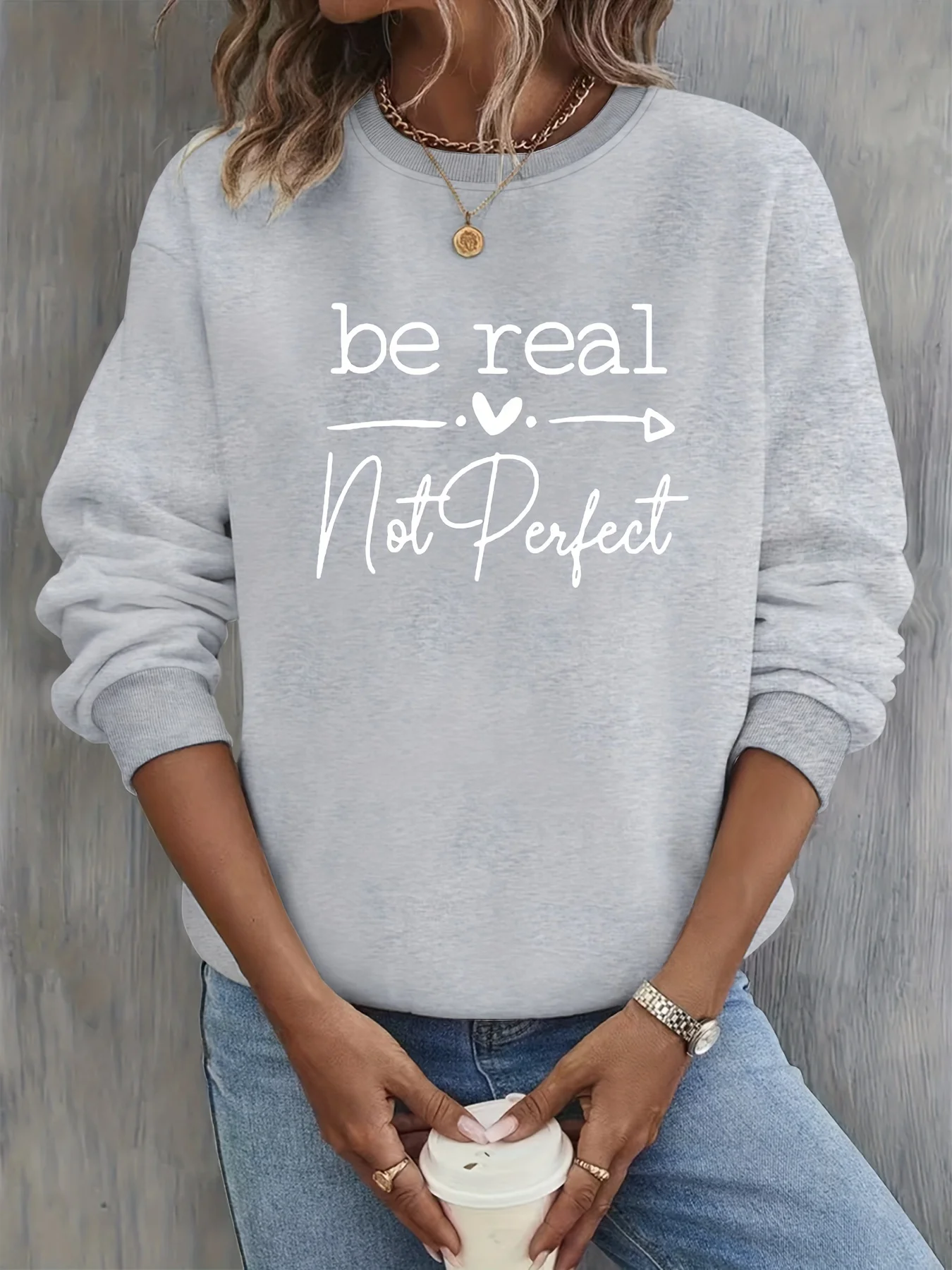 Women's Autumn and Winter Loose Casual Comfortable Letter Pattern Printed Velvet Long-Sleeved Round Neck Hoodie Pullover