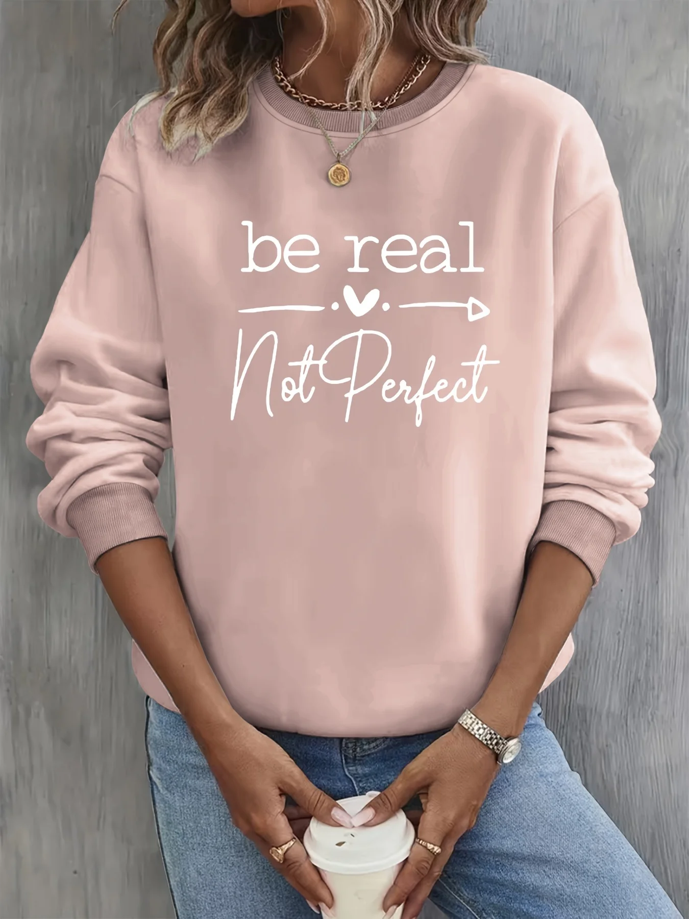 Women's Autumn and Winter Loose Casual Comfortable Letter Pattern Printed Velvet Long-Sleeved Round Neck Hoodie Pullover