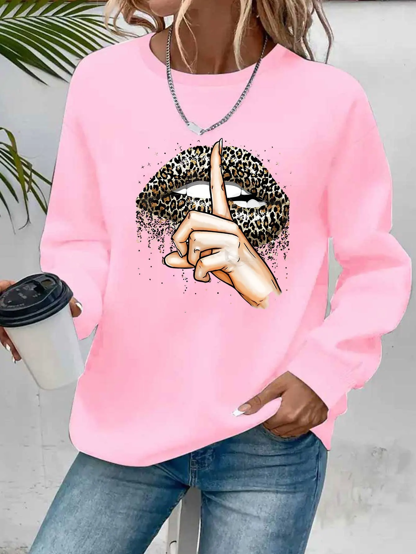 Women's Autumn and Winter Loose Casual Comfortable Letter Pattern Printed Velvet Long-Sleeved Round Neck Hoodie Pullover