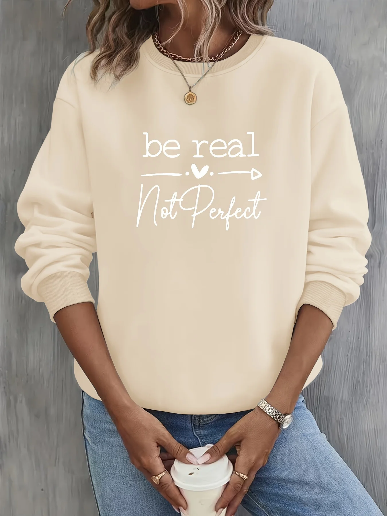 Women's Autumn and Winter Loose Casual Comfortable Letter Pattern Printed Velvet Long-Sleeved Round Neck Hoodie Pullover