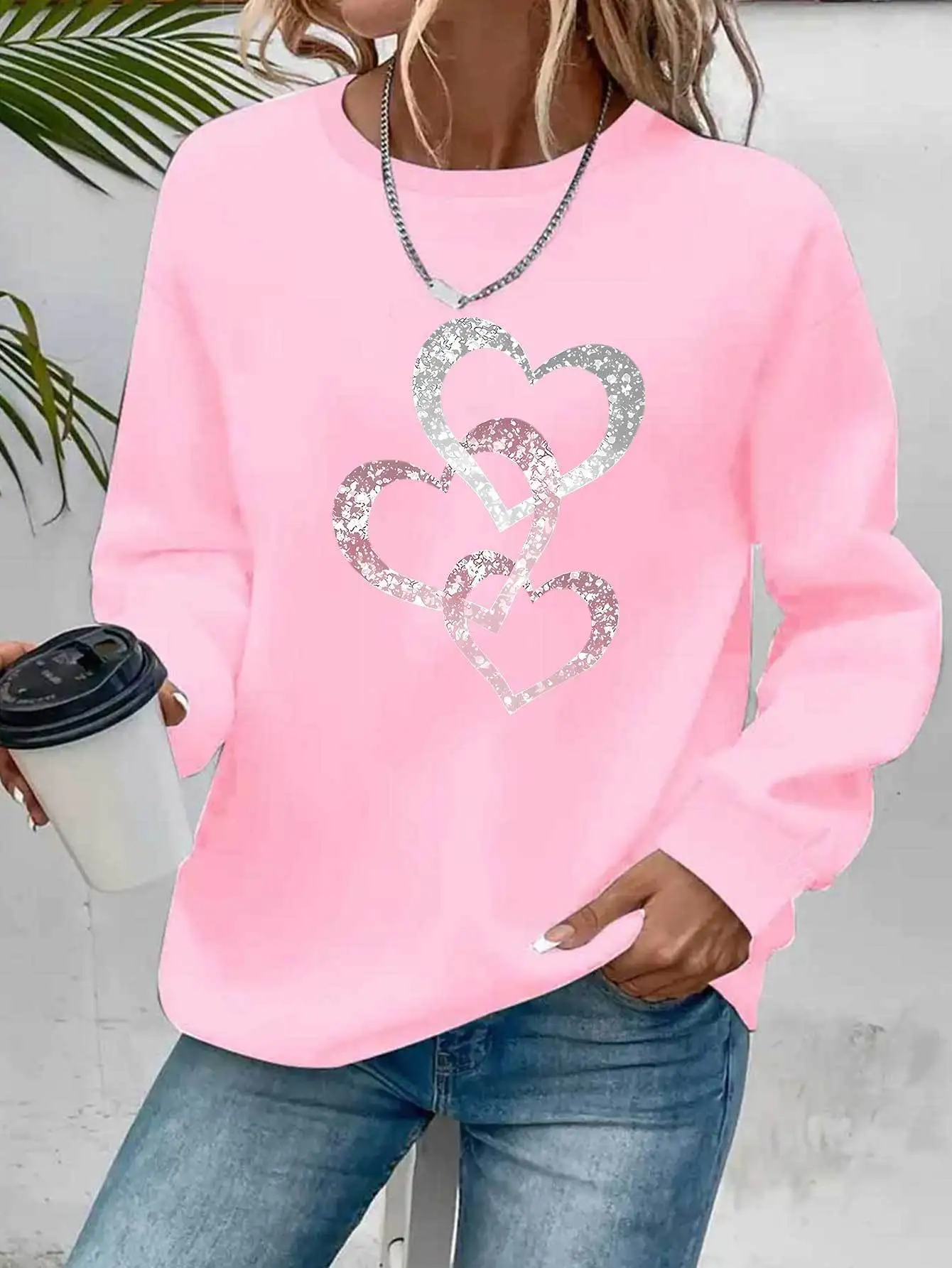 Women's Autumn and Winter Loose Casual Comfortable Letter Pattern Printed Velvet Long-Sleeved Round Neck Hoodie Pullover