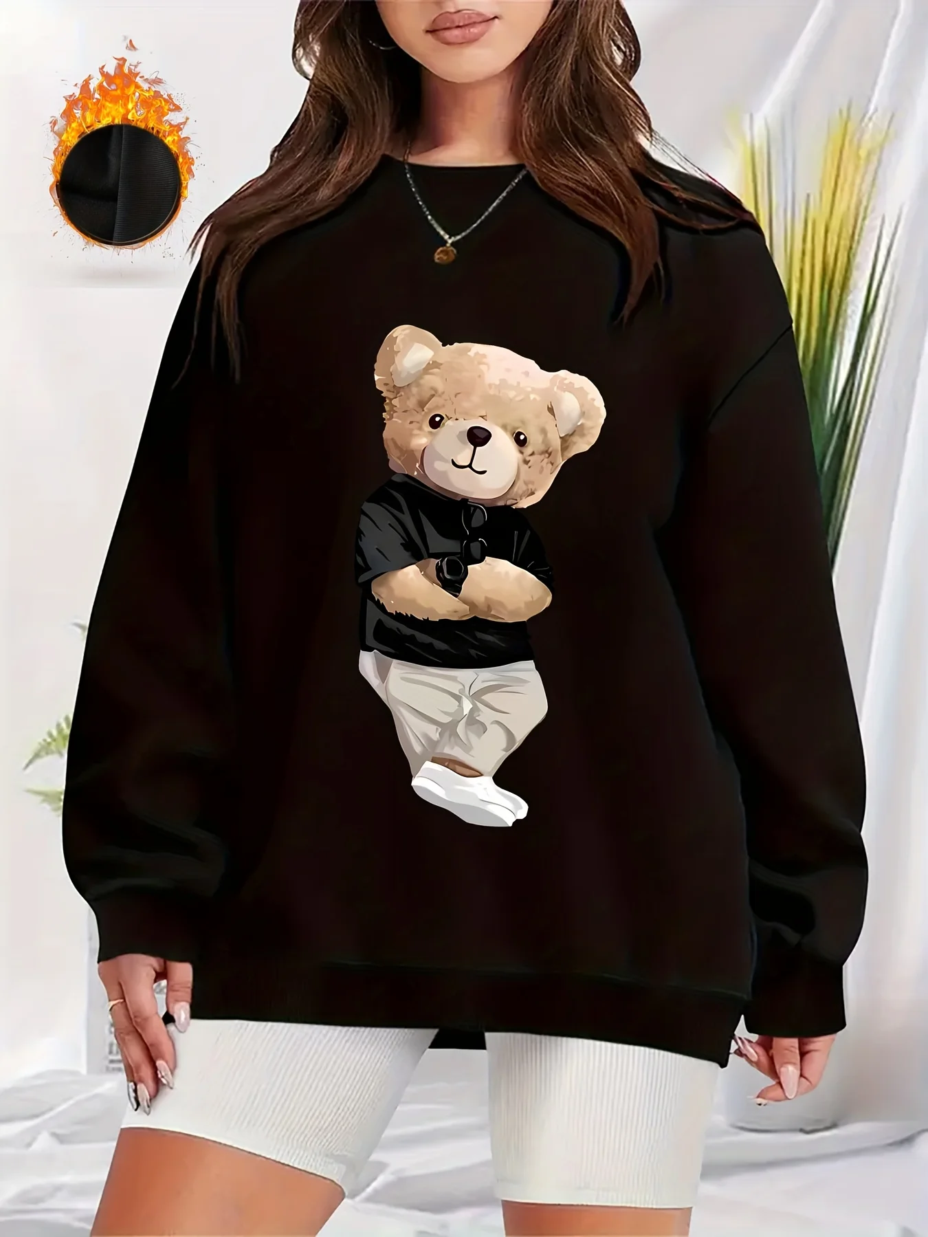 Women's Autumn and Winter Loose Casual Comfortable Letter Pattern Printed Velvet Long-Sleeved Round Neck Hoodie Pullover