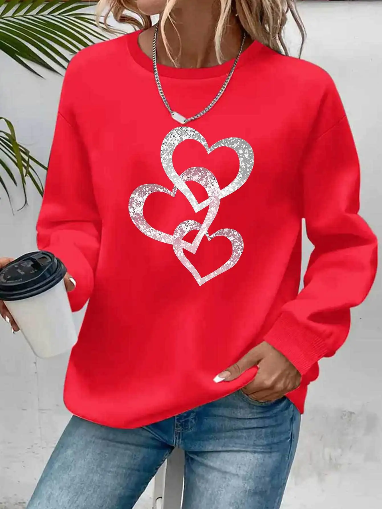 Women's Autumn and Winter Loose Casual Comfortable Letter Pattern Printed Velvet Long-Sleeved Round Neck Hoodie Pullover