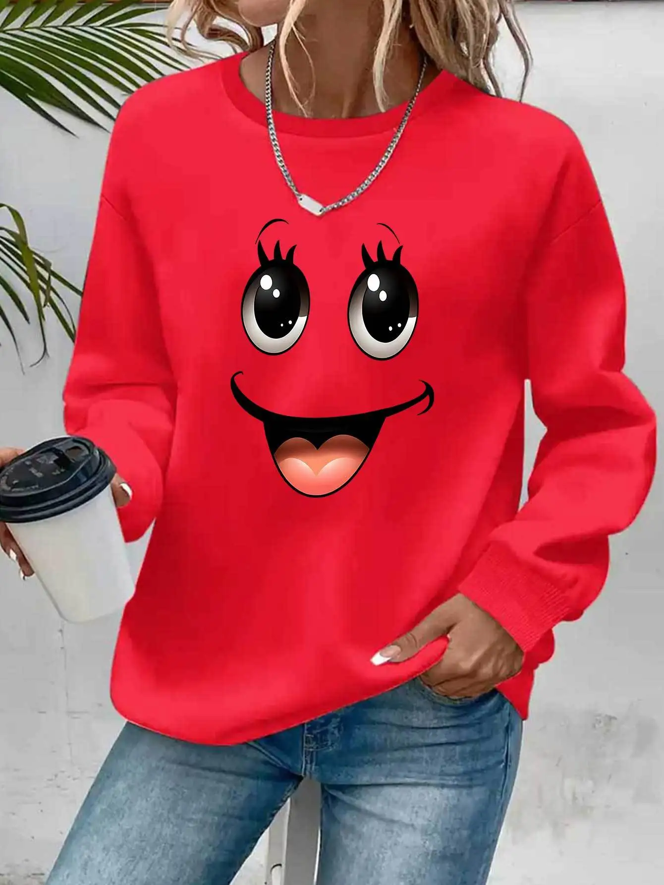 Women's Autumn and Winter Loose Casual Comfortable Letter Pattern Printed Velvet Long-Sleeved Round Neck Hoodie Pullover