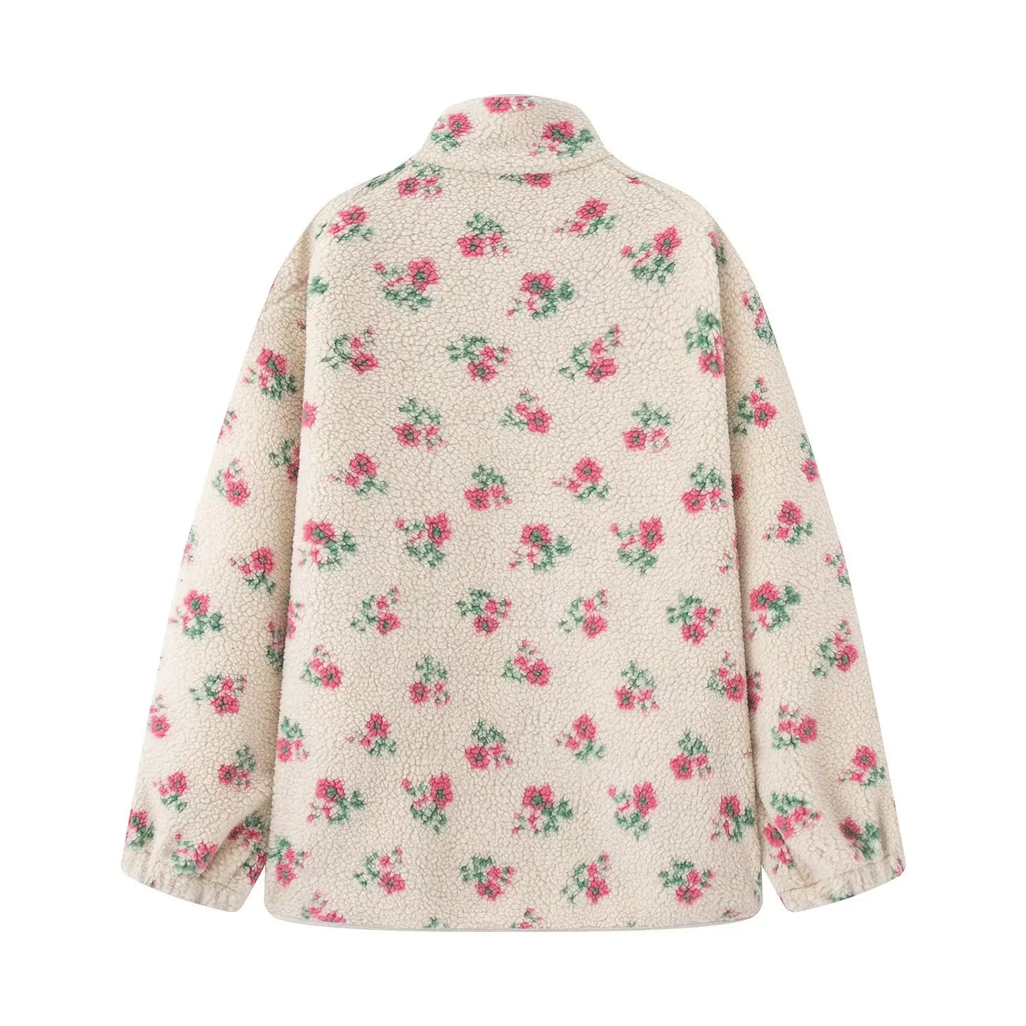 Yaminiya Fashion Wool Fleece Flower Warm Zipper Sweater Jacket Stand Collar Loose Jacket Thickened Autumn/winter Women Clothing