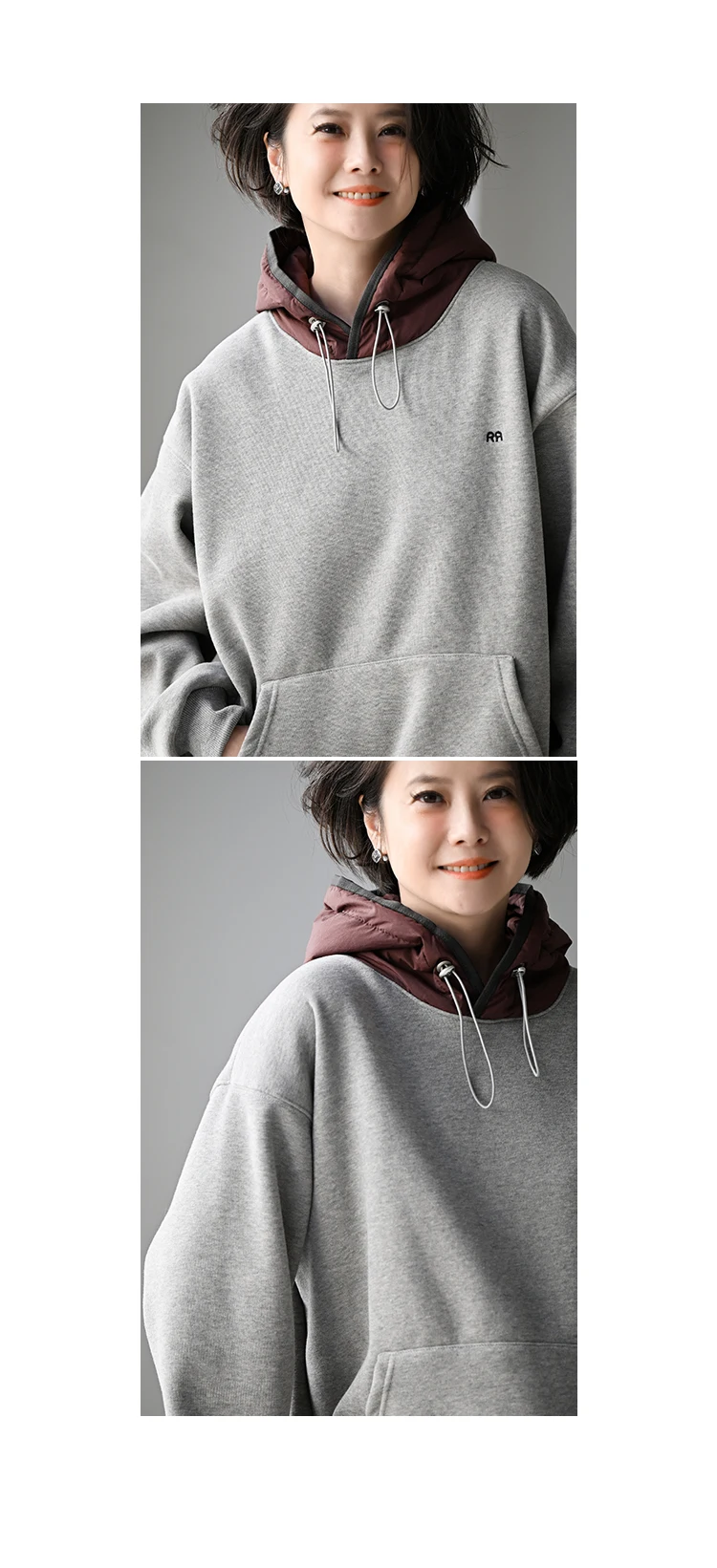 R71010 Korean Style Fashionable Versatile Fleece-Lined Loose Color-Block Drawstring Hooded Sweatshirt for Women 2026 Winter