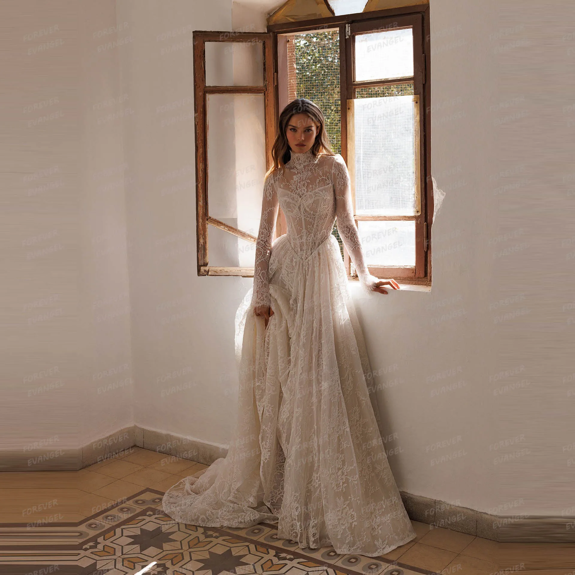 Simple Wedding Dresses A Line Woman's Sexy Lace Shiny Long Sleeve Bride Gowns Formal Appliques 2026 Customized Vestidos De Novia