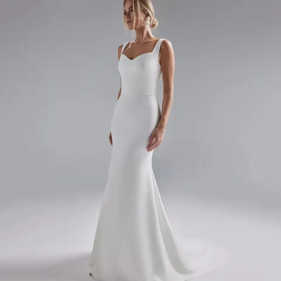 Customized Vintage Mermaid Wedding Dresses Simple Civil Brides Dress Backless Buttons Wedding Gown Women Long Bridal Dress