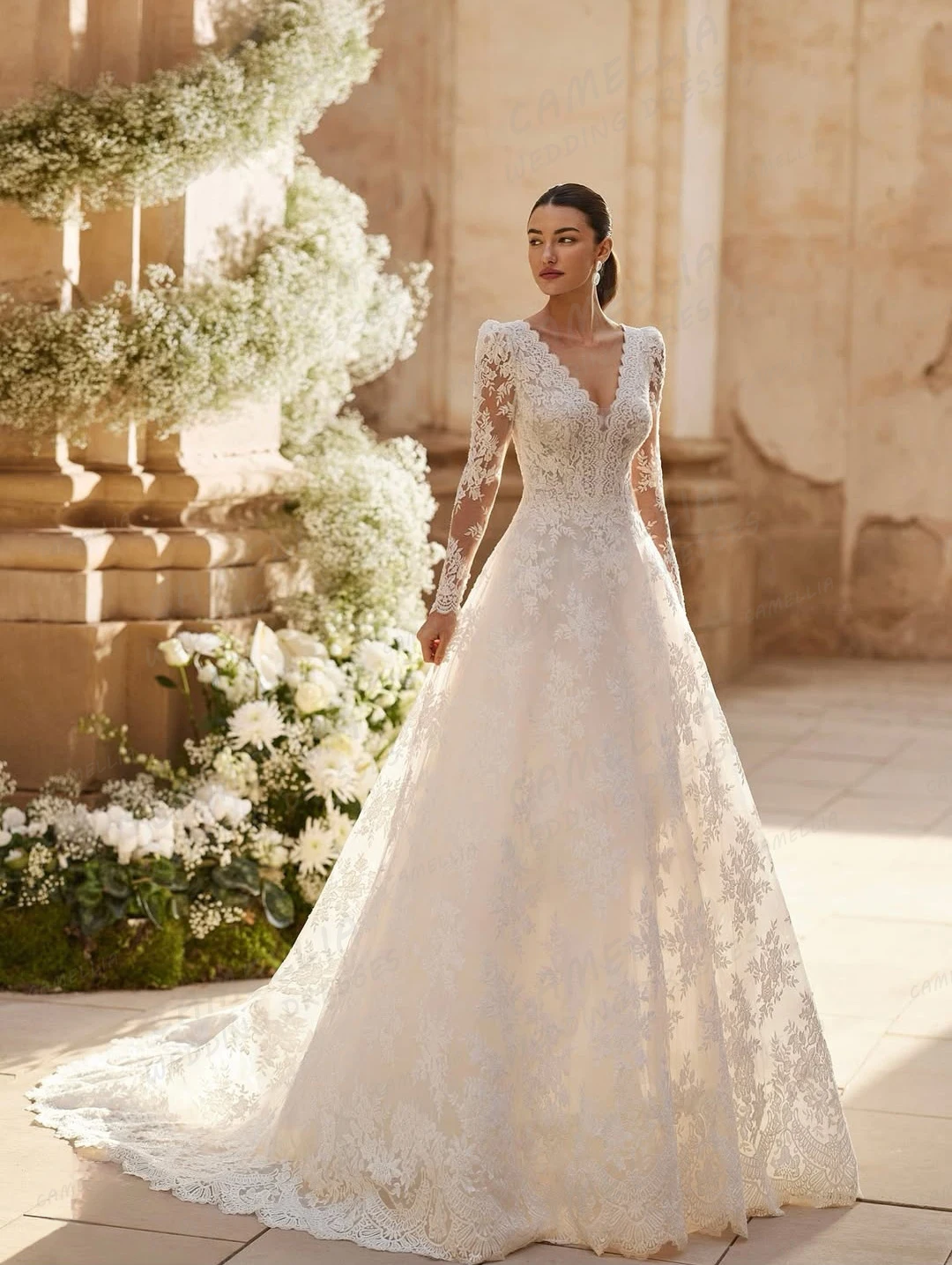 Luxury 2026 Wedding Dresses A Line Women Sexy Appliques Bridal Gowns Lace Sweep Train Formal V Neck Vestidos De Novia Customized