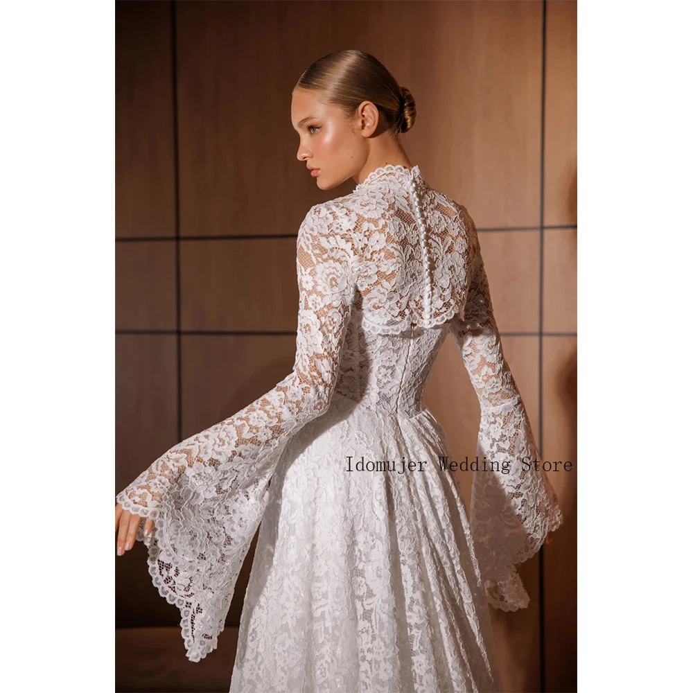 Luxury Mermaid Lace Wedding Dress Strapless Corset Bridal Gown Detachable Lace Cape Long Bell Sleeves Vestidos De Novia Customiz