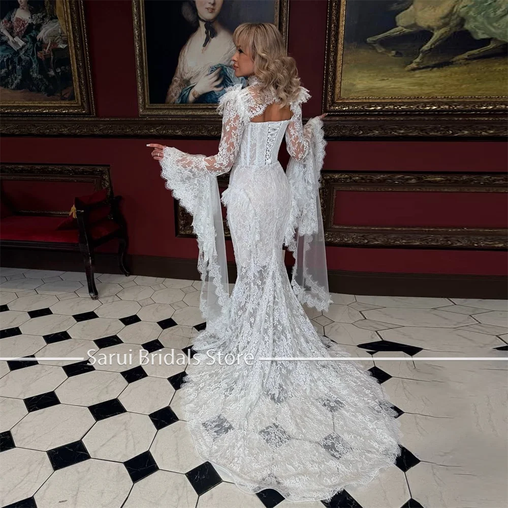 Glamorous Customized Mermaid Wedding Dress Full Lace Bridal Gown Removable Long Sleeve For Women Formal Wedding Occasion