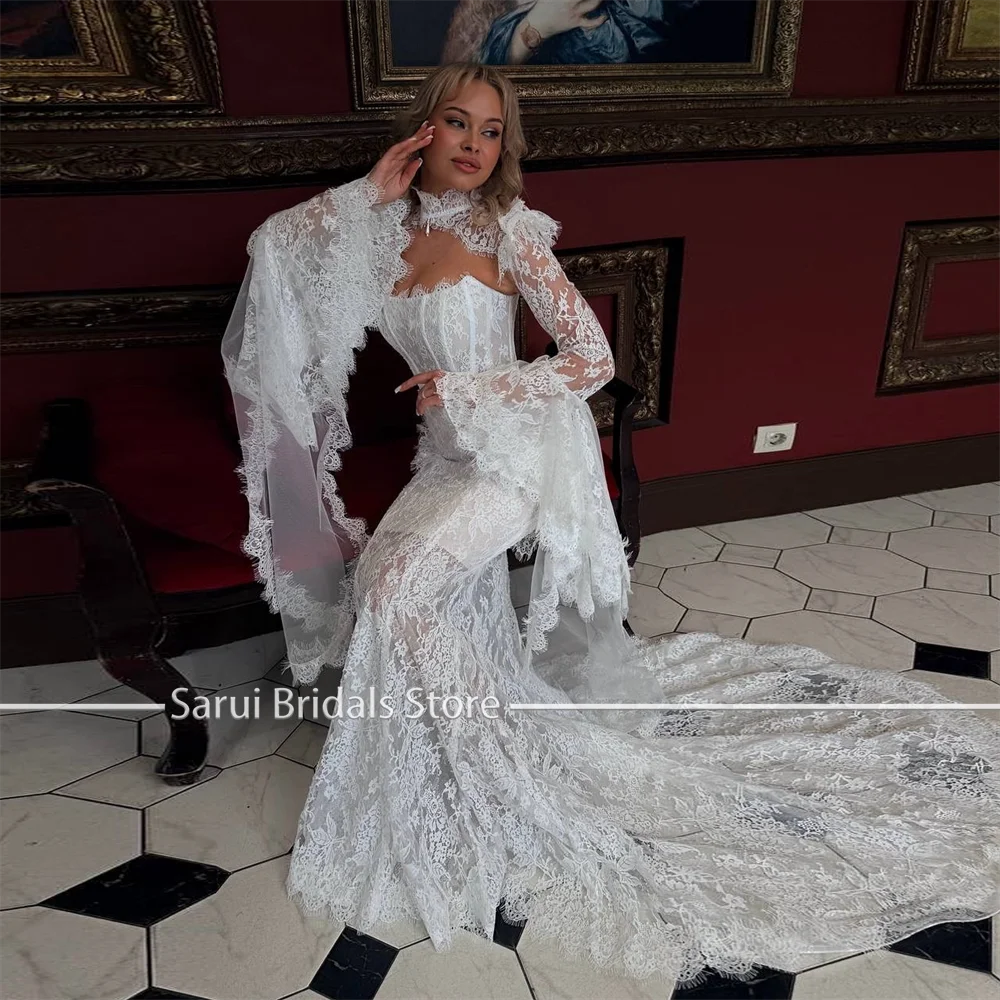 Glamorous Customized Mermaid Wedding Dress Full Lace Bridal Gown Removable Long Sleeve For Women Formal Wedding Occasion