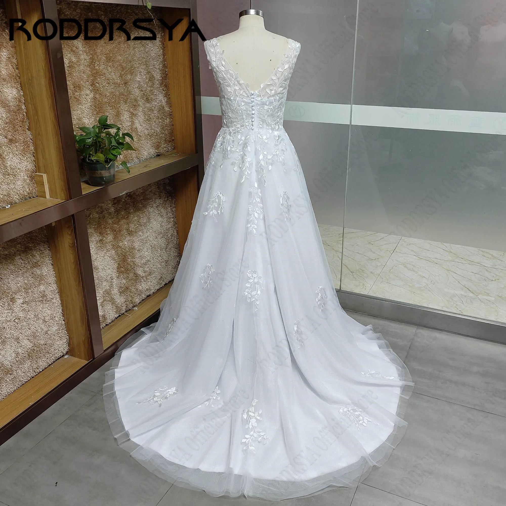 RODDRSYA A-Line Tulle Bridal Dresses Detachable Long Sleeve V-Back Appliques Wedding Gowns Sweetheart robe de mariée Customized