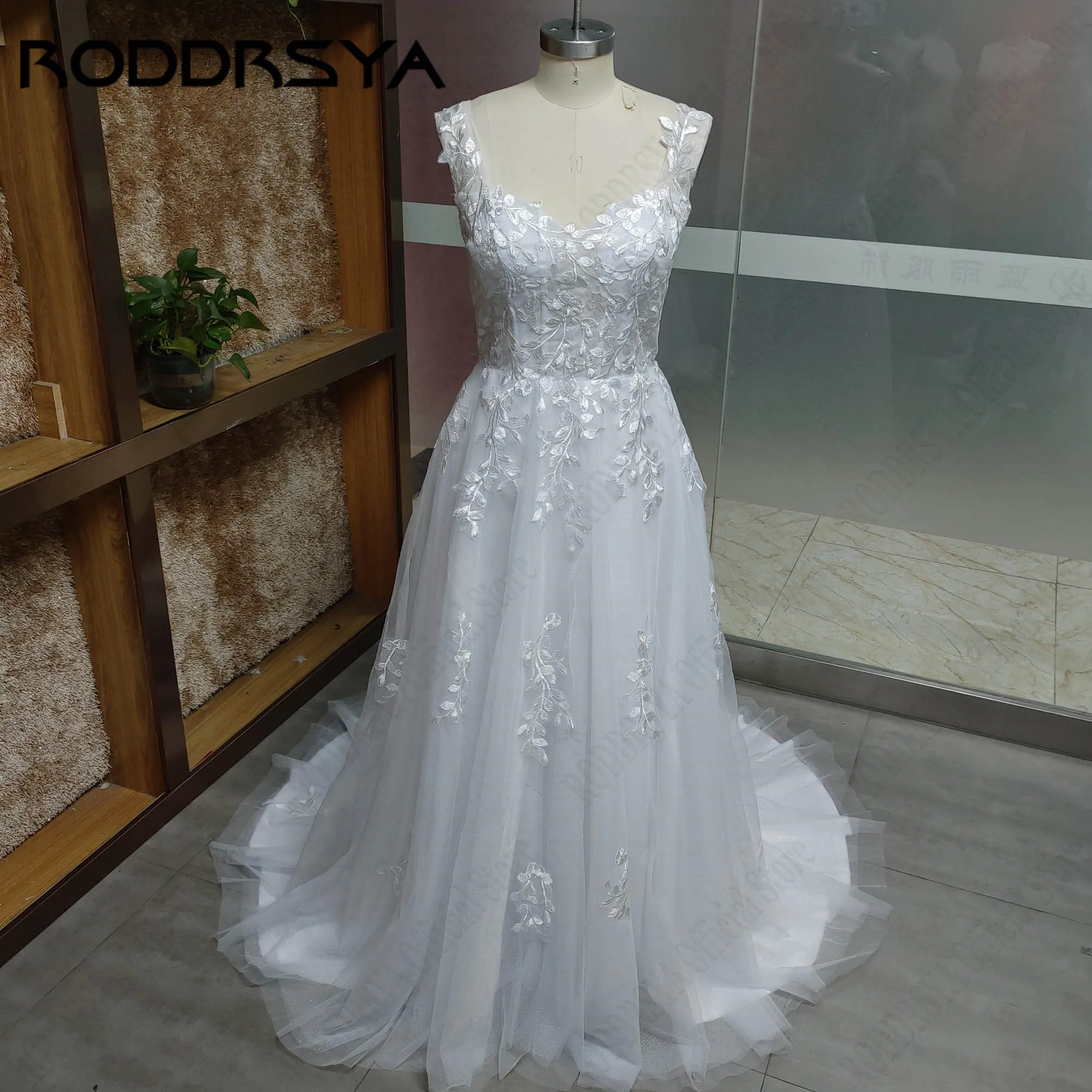 RODDRSYA A-Line Tulle Bridal Dresses Detachable Long Sleeve V-Back Appliques Wedding Gowns Sweetheart robe de mariée Customized