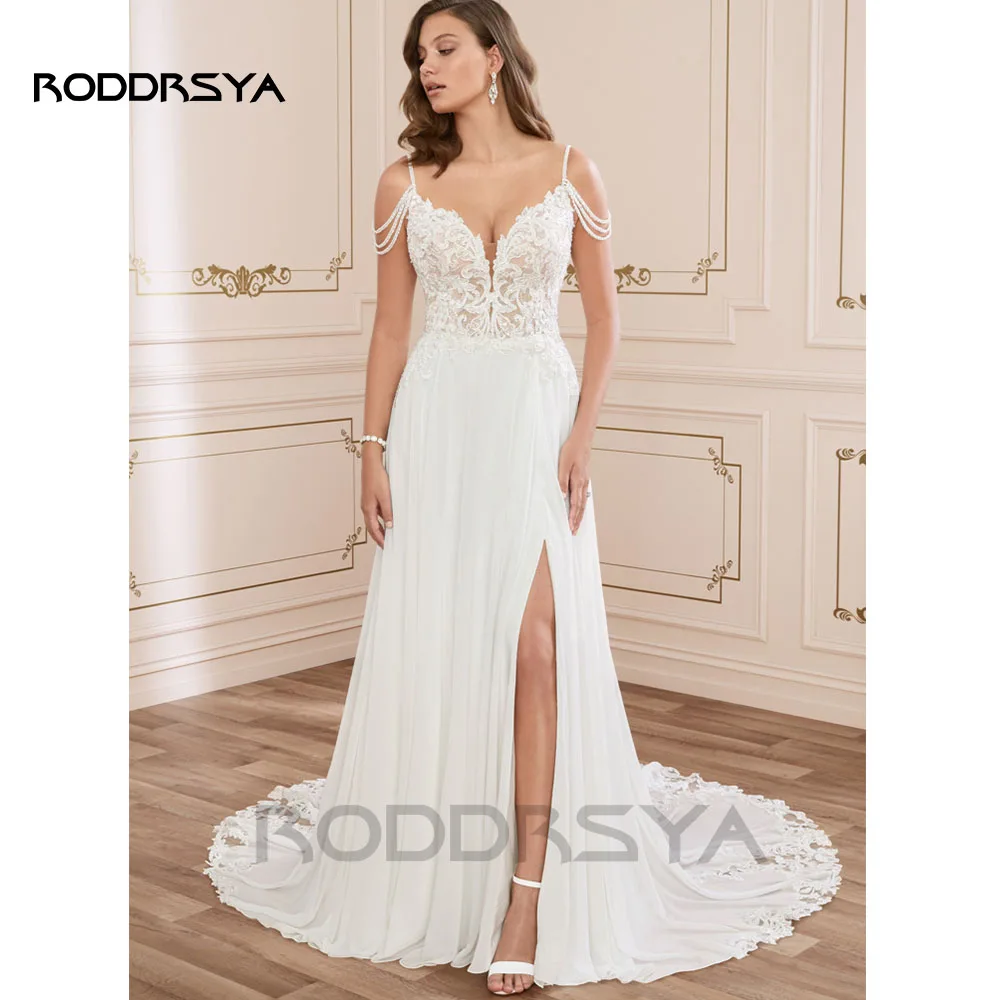 RODDRSYA Boho Wedding Dress for Women 2026 Sweetheart Beach Lace Bridal Dresses Backless Vestidos De Novia Chiffon Customized