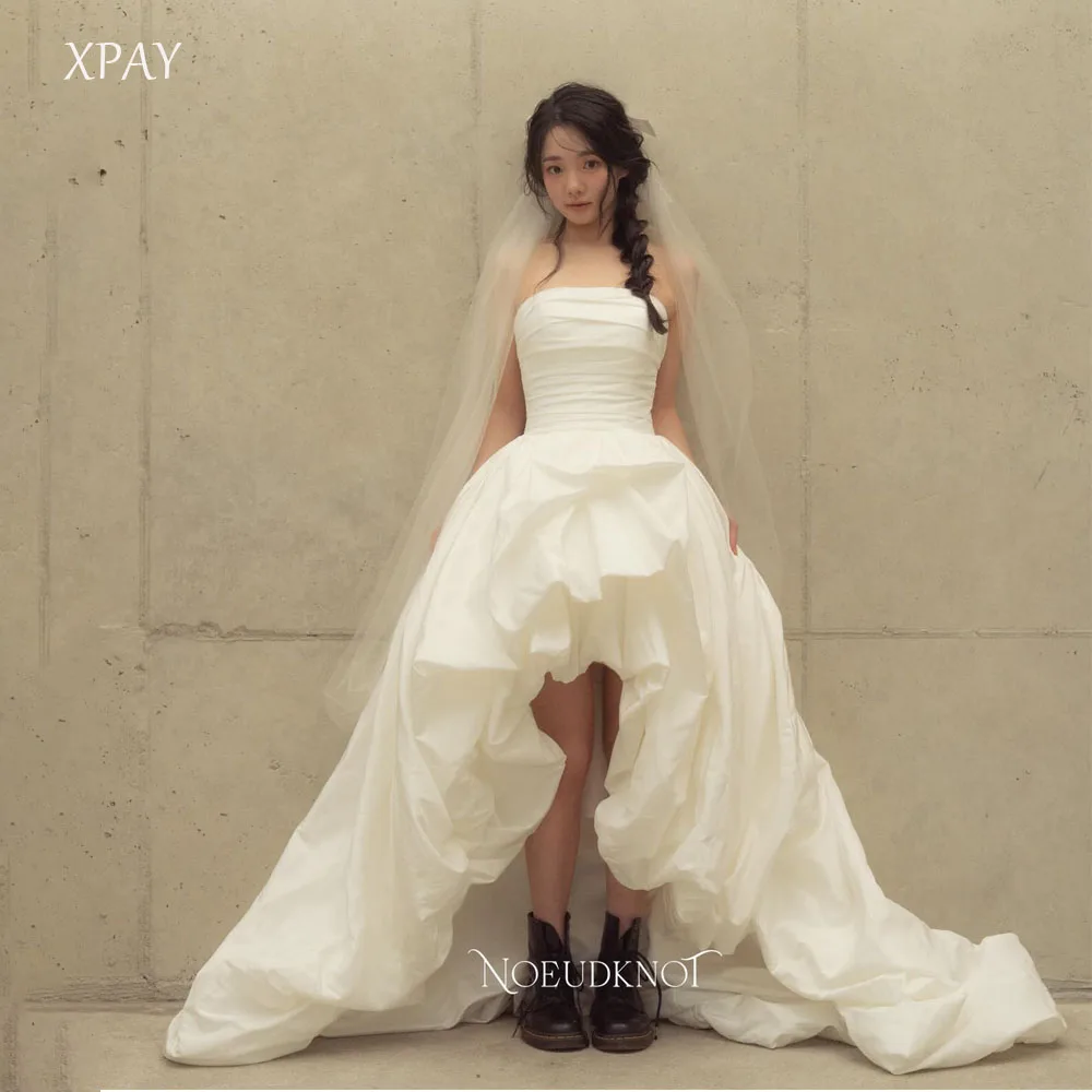 XPAY New Model Simple Strapless Wedding Dresses Korea Hi-Lo Taffeta Banquet Bridal Gown Reception Party Prom Customized 2026