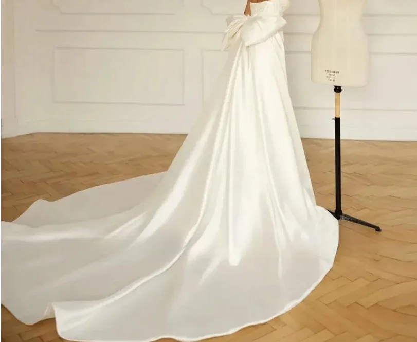 Satin Bridal Detachable Long Train Wedding Big Bow Removable Skirt for Dresses Formal Party Prom Bridal Overskirts
