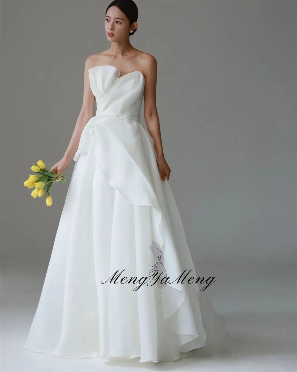 ZHUISHU 2026 Strapless Silk Organza A Line Wedding Dresses Korea Photo shoot Pleats Floor Length Bridal Gowns Corset Back