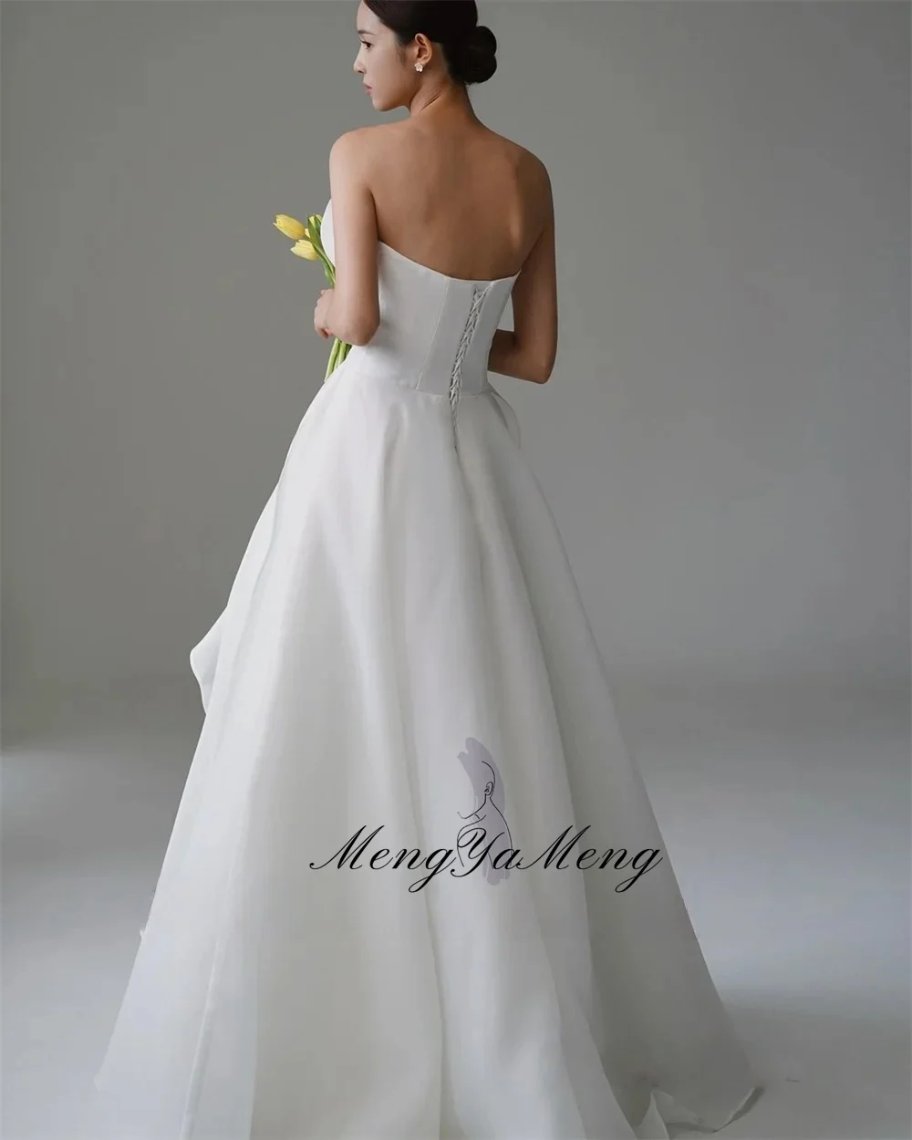 ZHUISHU 2026 Strapless Silk Organza A Line Wedding Dresses Korea Photo shoot Pleats Floor Length Bridal Gowns Corset Back
