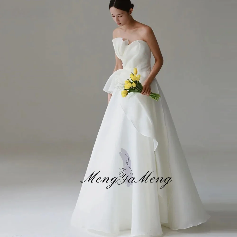 ZHUISHU 2026 Strapless Silk Organza A Line Wedding Dresses Korea Photo shoot Pleats Floor Length Bridal Gowns Corset Back