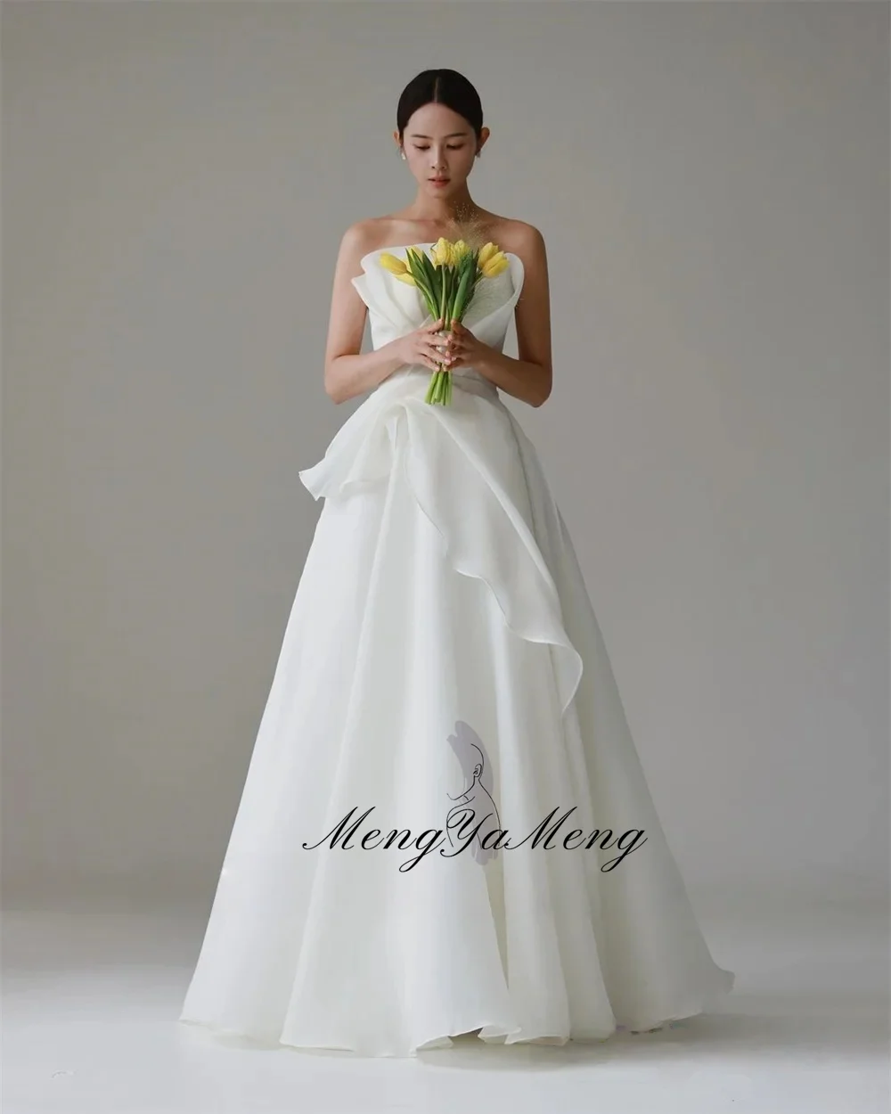ZHUISHU 2026 Strapless Silk Organza A Line Wedding Dresses Korea Photo shoot Pleats Floor Length Bridal Gowns Corset Back
