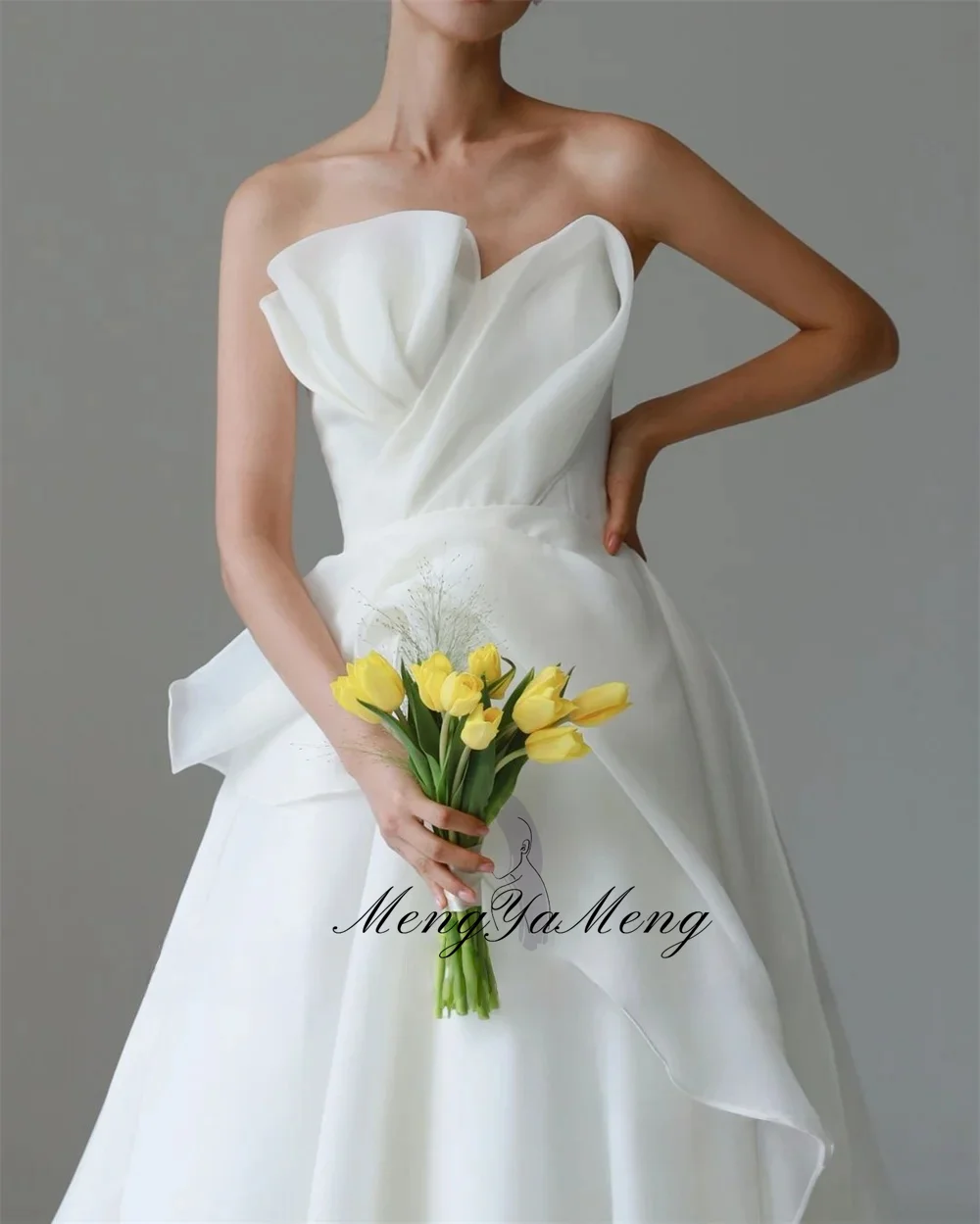 ZHUISHU 2026 Strapless Silk Organza A Line Wedding Dresses Korea Photo shoot Pleats Floor Length Bridal Gowns Corset Back