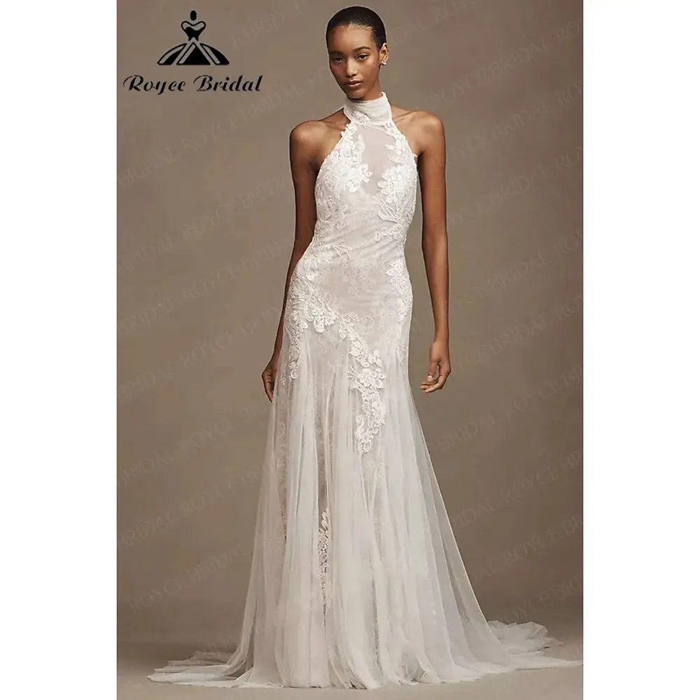 Vintage Halter Wedding Dress Lace Tulle Mermaid Applique Open Back Boho Brides Gown Elegan Vestido De Novia Boda 2026 Customized