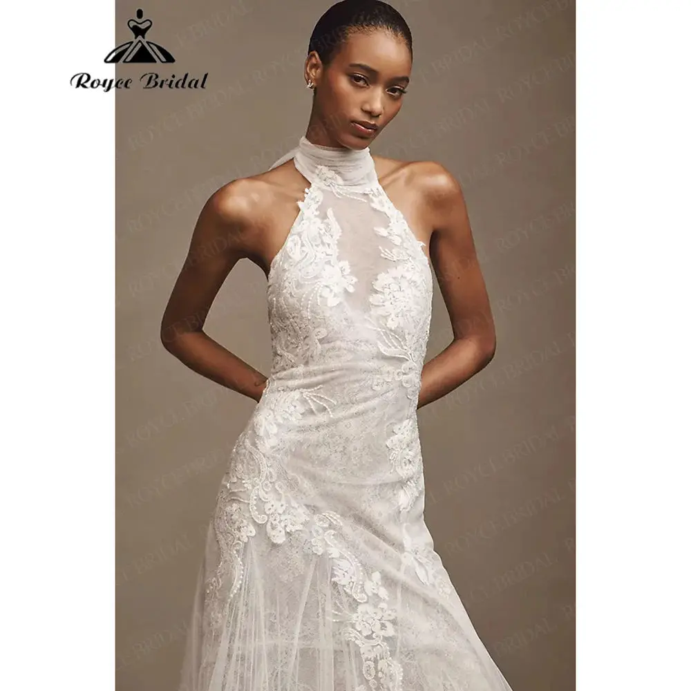 Vintage Halter Wedding Dress Lace Tulle Mermaid Applique Open Back Boho Brides Gown Elegan Vestido De Novia Boda 2026 Customized