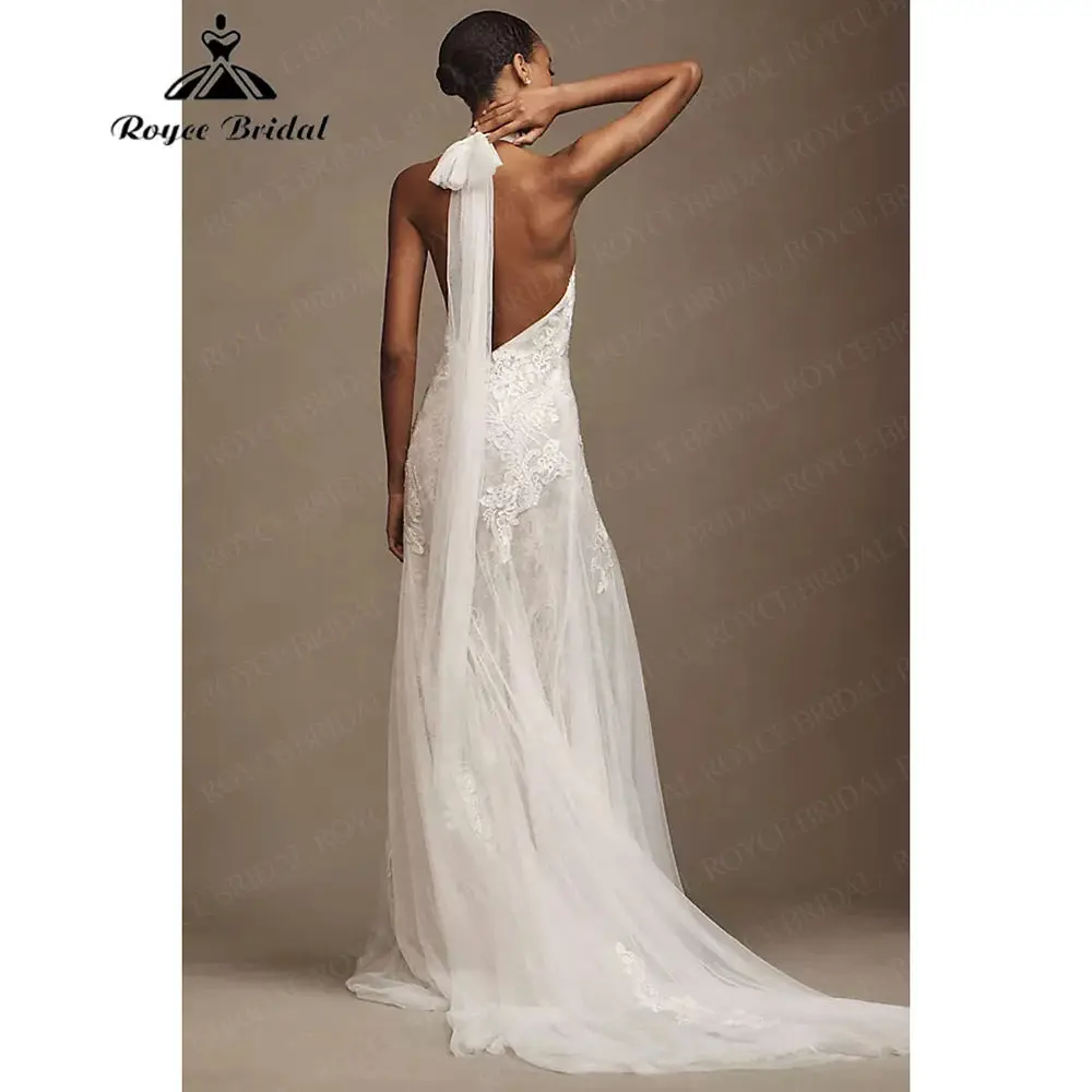 Vintage Halter Wedding Dress Lace Tulle Mermaid Applique Open Back Boho Brides Gown Elegan Vestido De Novia Boda 2026 Customized