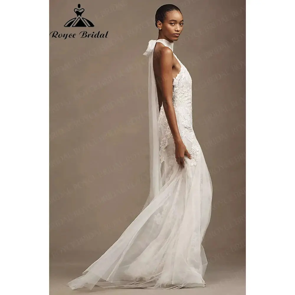 Vintage Halter Wedding Dress Lace Tulle Mermaid Applique Open Back Boho Brides Gown Elegan Vestido De Novia Boda 2026 Customized