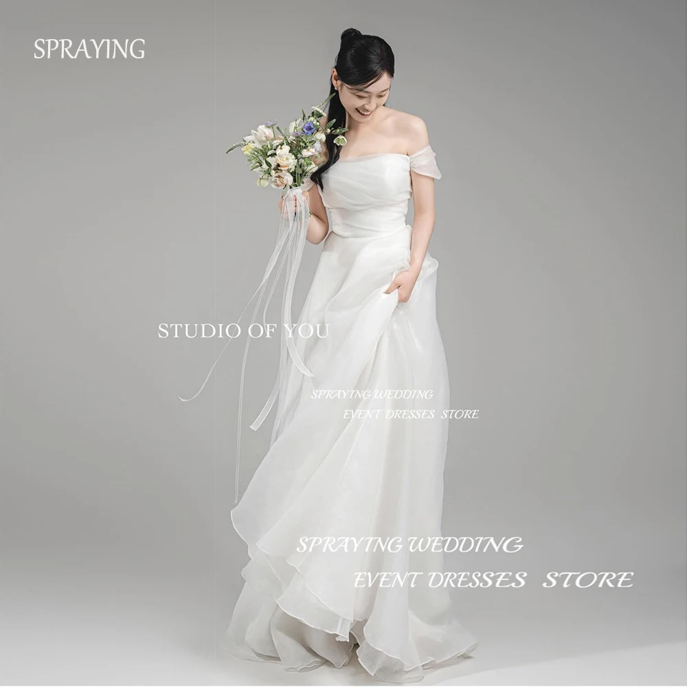 SPRAYING Off Shoulder Korea Wedding Dresses Strapless Organza A Line Bridal Gown Elegant Long Women Photo Shoot Customized 2025