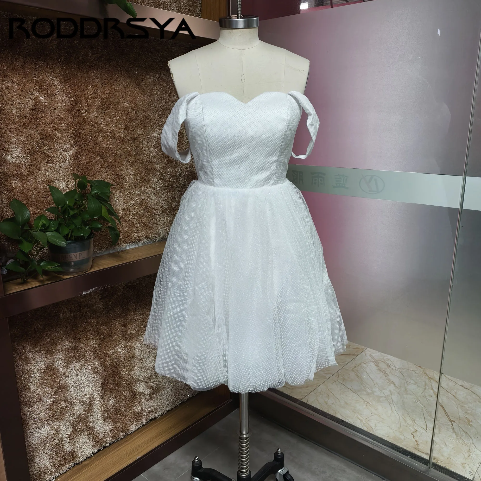 RODDRSYA Mini Wedding Dresses For Women Sparkling Tulle A-line Vestidos De Novia Princesa Sweetheart Off Shoulder Bride Party