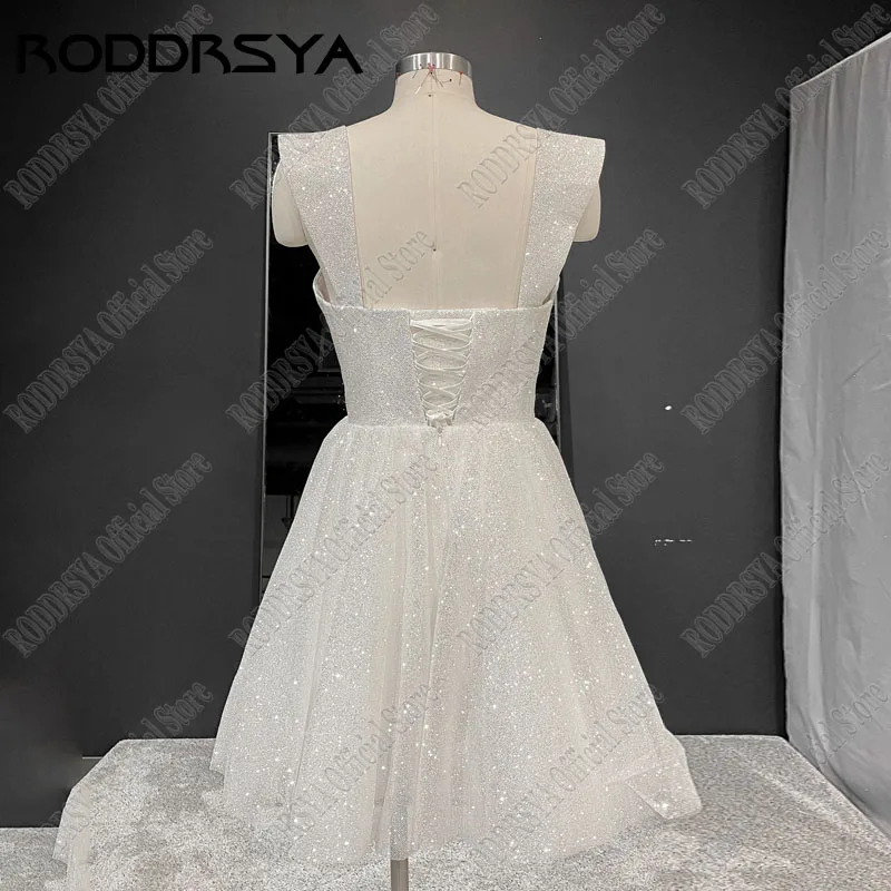 RODDRSYA Mini Wedding Dresses For Women Sparkling Tulle A-line Vestidos De Novia Princesa Sweetheart Off Shoulder Bride Party