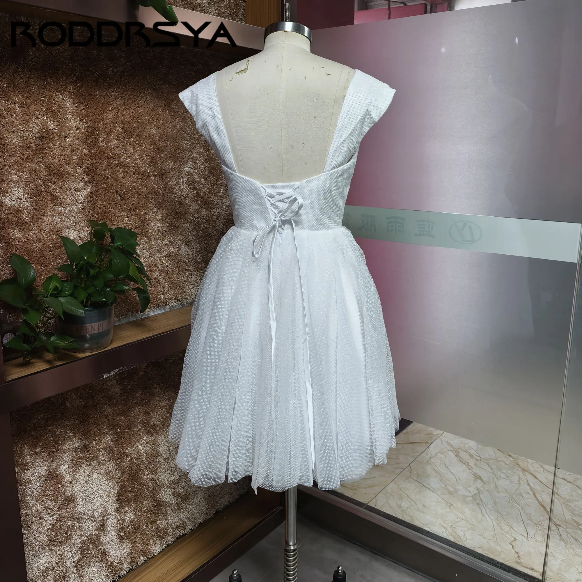 RODDRSYA Mini Wedding Dresses For Women Sparkling Tulle A-line Vestidos De Novia Princesa Sweetheart Off Shoulder Bride Party