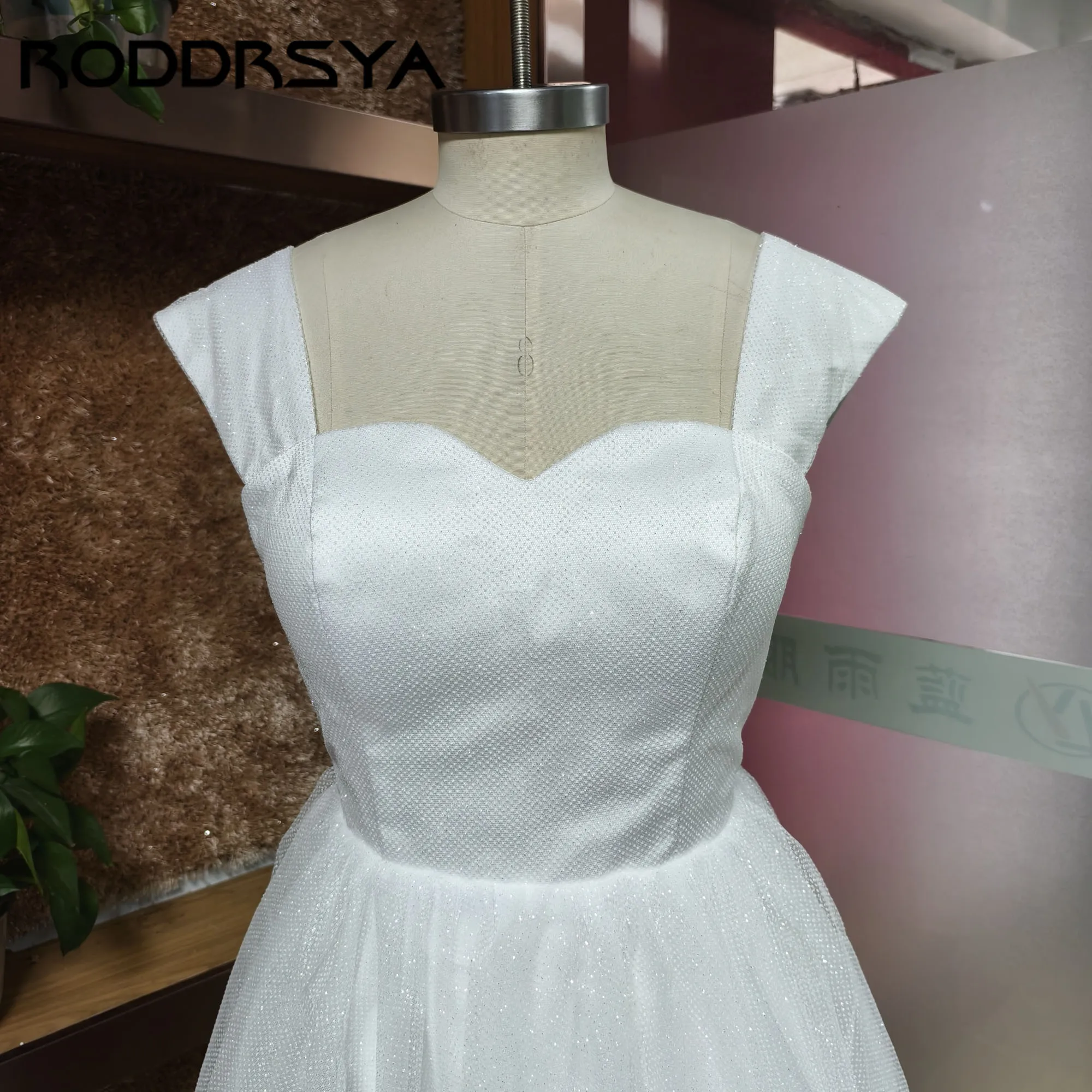 RODDRSYA Mini Wedding Dresses For Women Sparkling Tulle A-line Vestidos De Novia Princesa Sweetheart Off Shoulder Bride Party