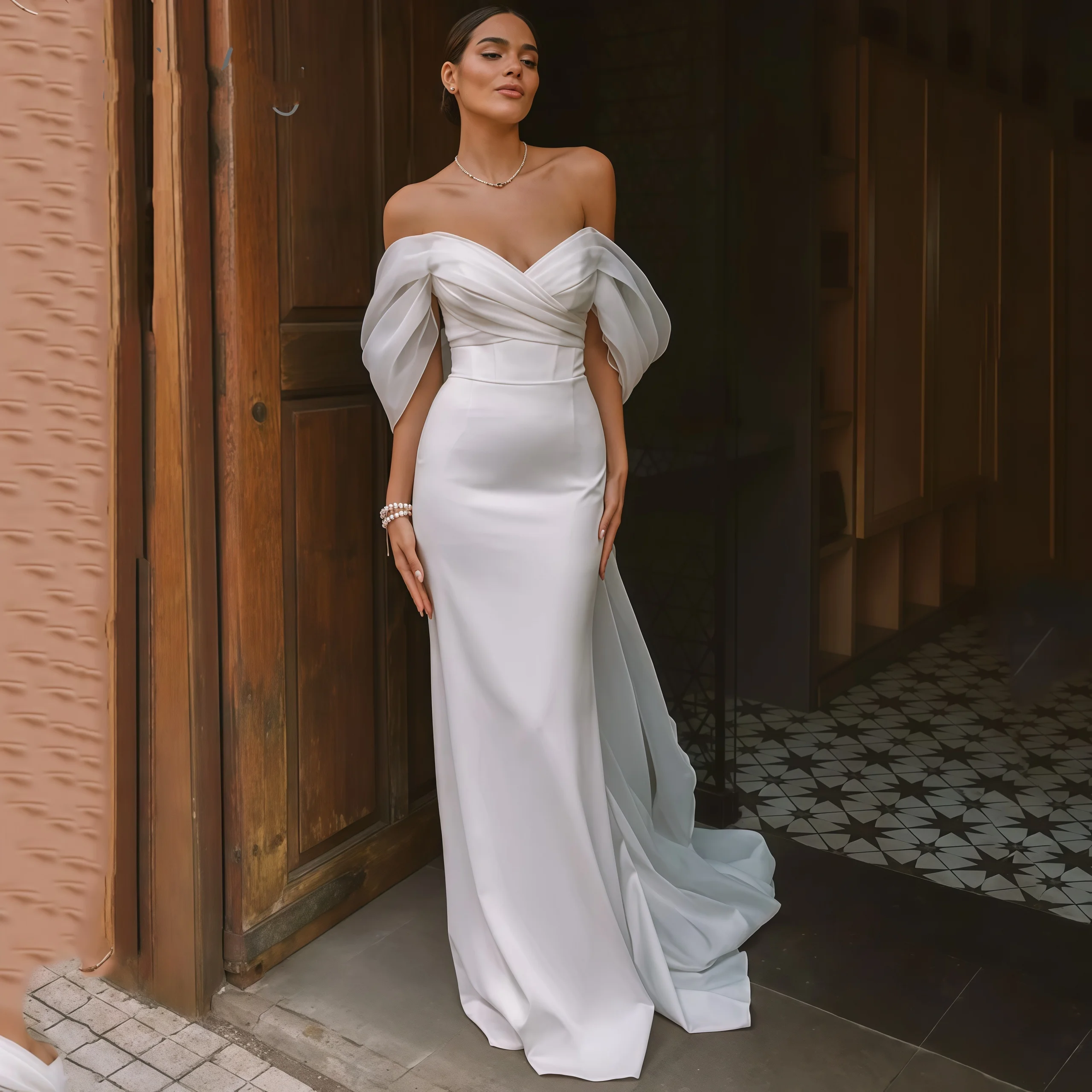 Elegant Sweetheart Mermaid Wedding Dress for Bride Off the Shoulder Open Back Bridal Gown Train Vestidos De Novia Customized